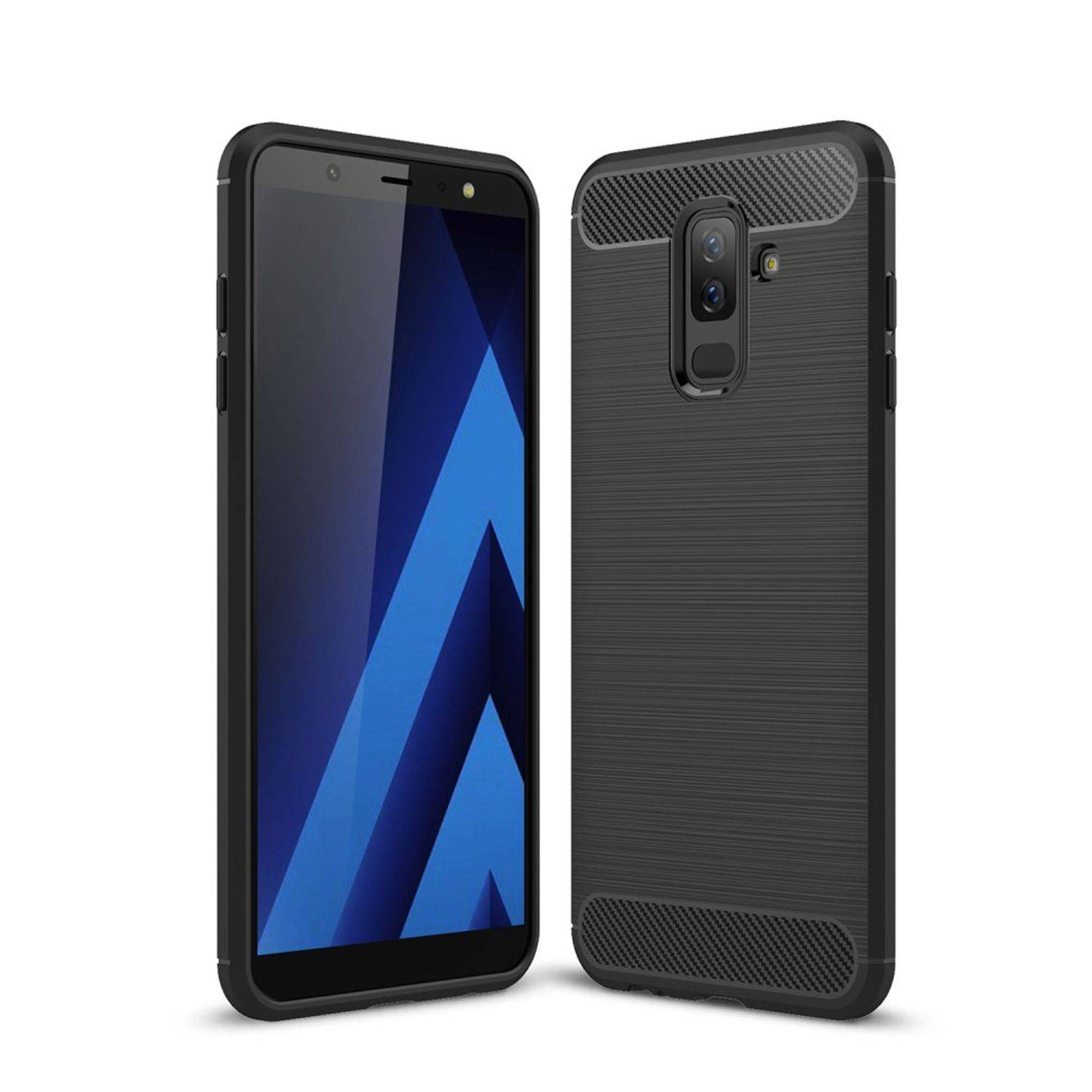 Samsung Galaxy A6 Plus (2018) Handyhülle Carbon Optik Backcover Schwarz