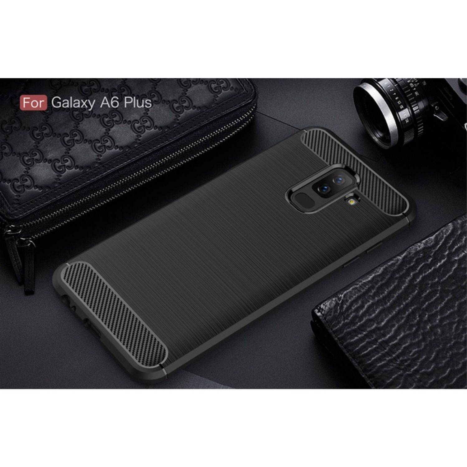 Samsung Galaxy A6 Plus (2018) Handyhülle Carbon Optik Backcover Schwarz