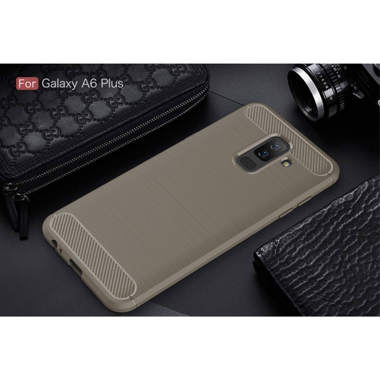 Samsung Galaxy A6 Plus (2018) Handyhülle Carbon Optik Backcover Grau