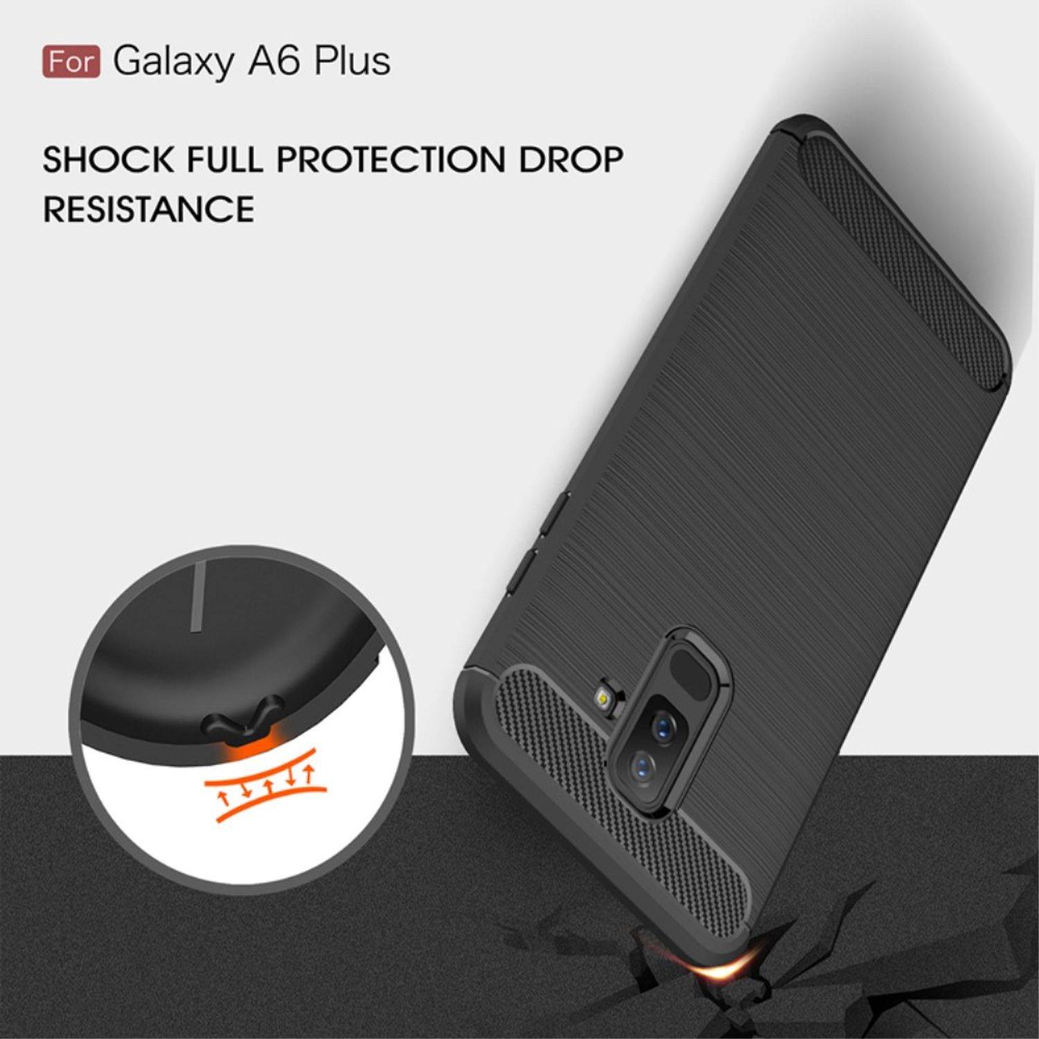 Samsung Galaxy A6 Plus (2018) Handyhülle Carbon Optik Backcover Grau