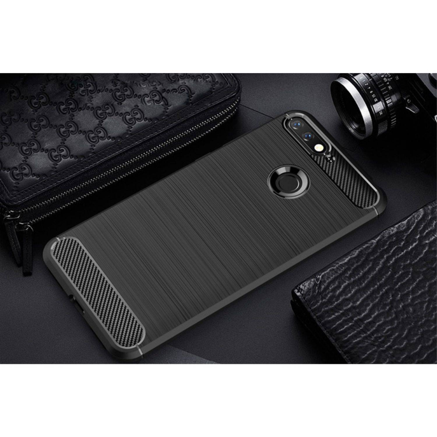 Huawei Honor 7A Handyhülle Carbon Optik Backcover Schwarz