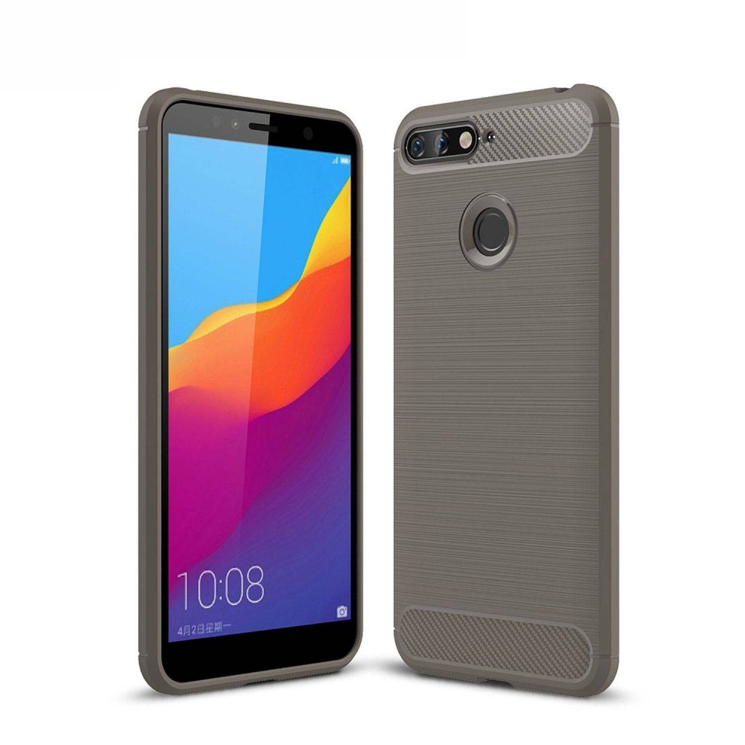 Huawei Honor 7A Handyhülle Carbon Optik Backcover Grau