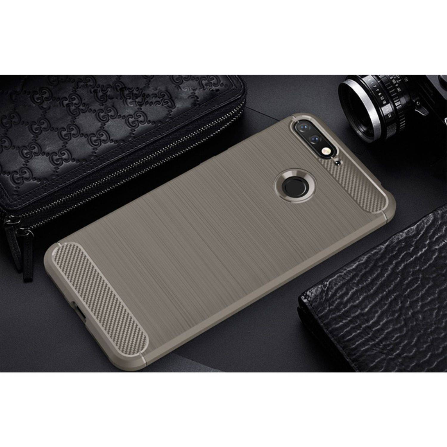 Huawei Honor 7A Handyhülle Carbon Optik Backcover Grau