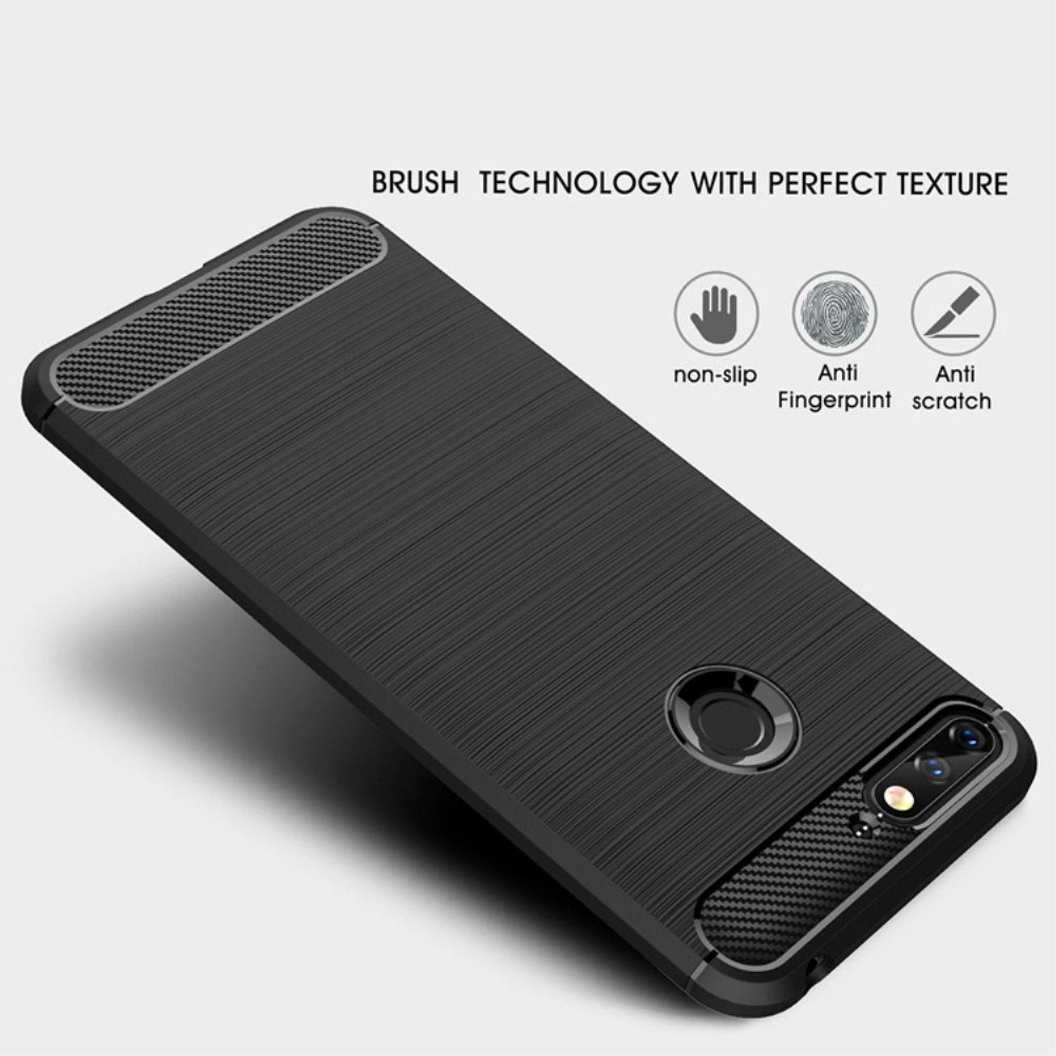 Huawei Honor 7A Handyhülle Carbon Optik Backcover Grau