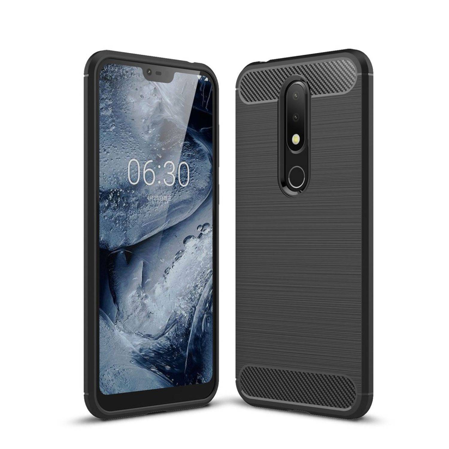 Nokia X6 Handyhülle Carbon Optik Backcover Schwarz