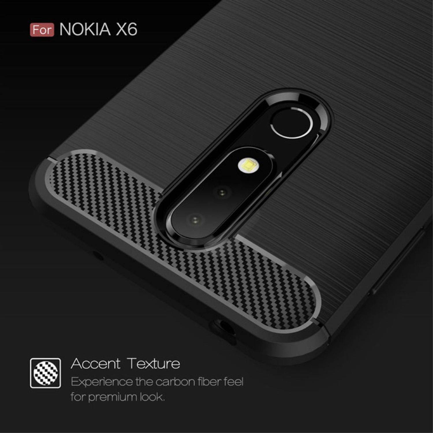 Nokia X6 Handyhülle Carbon Optik Backcover Schwarz