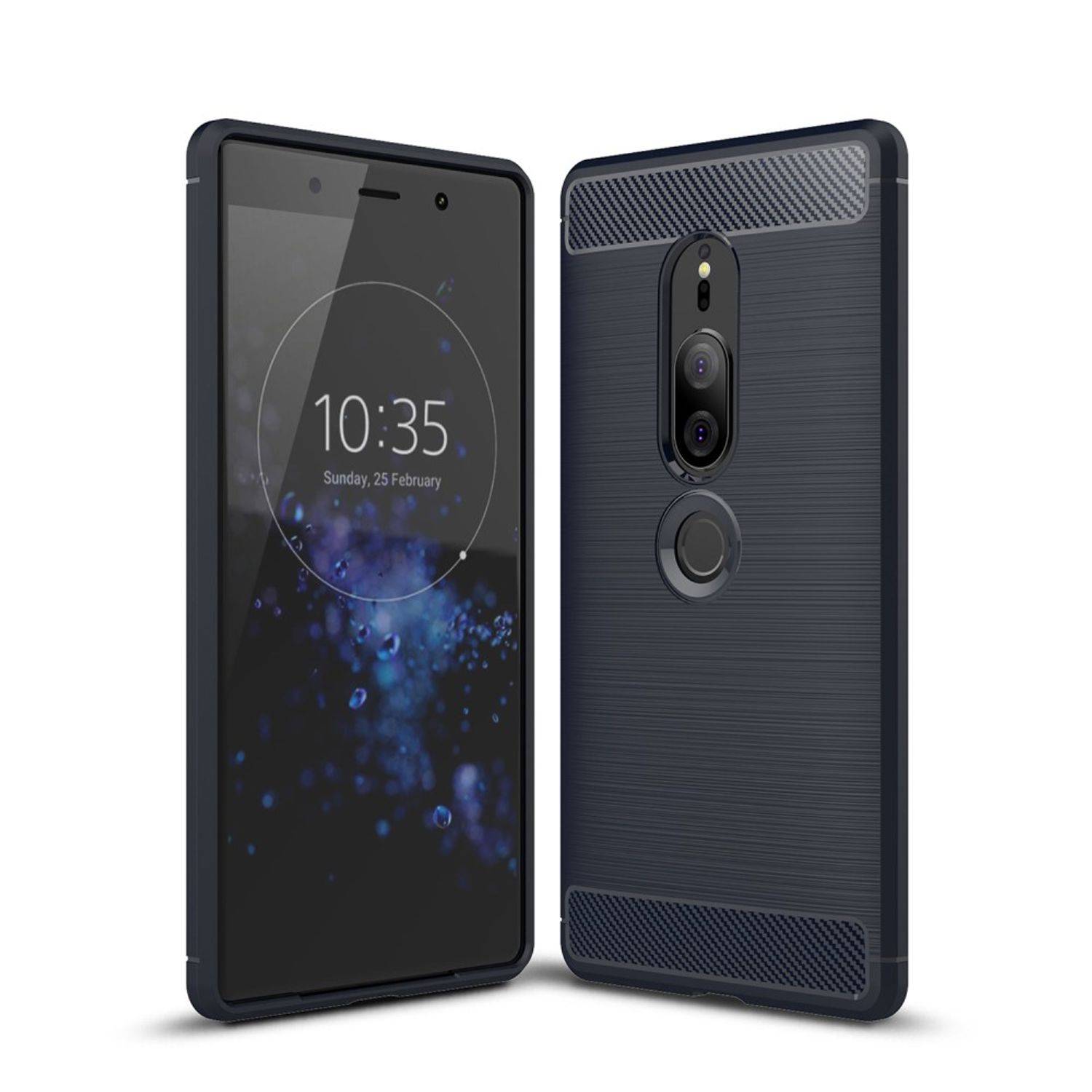 Sony Xperia XZ2 Premium Handyhülle Carbon Optik Backcover Blau