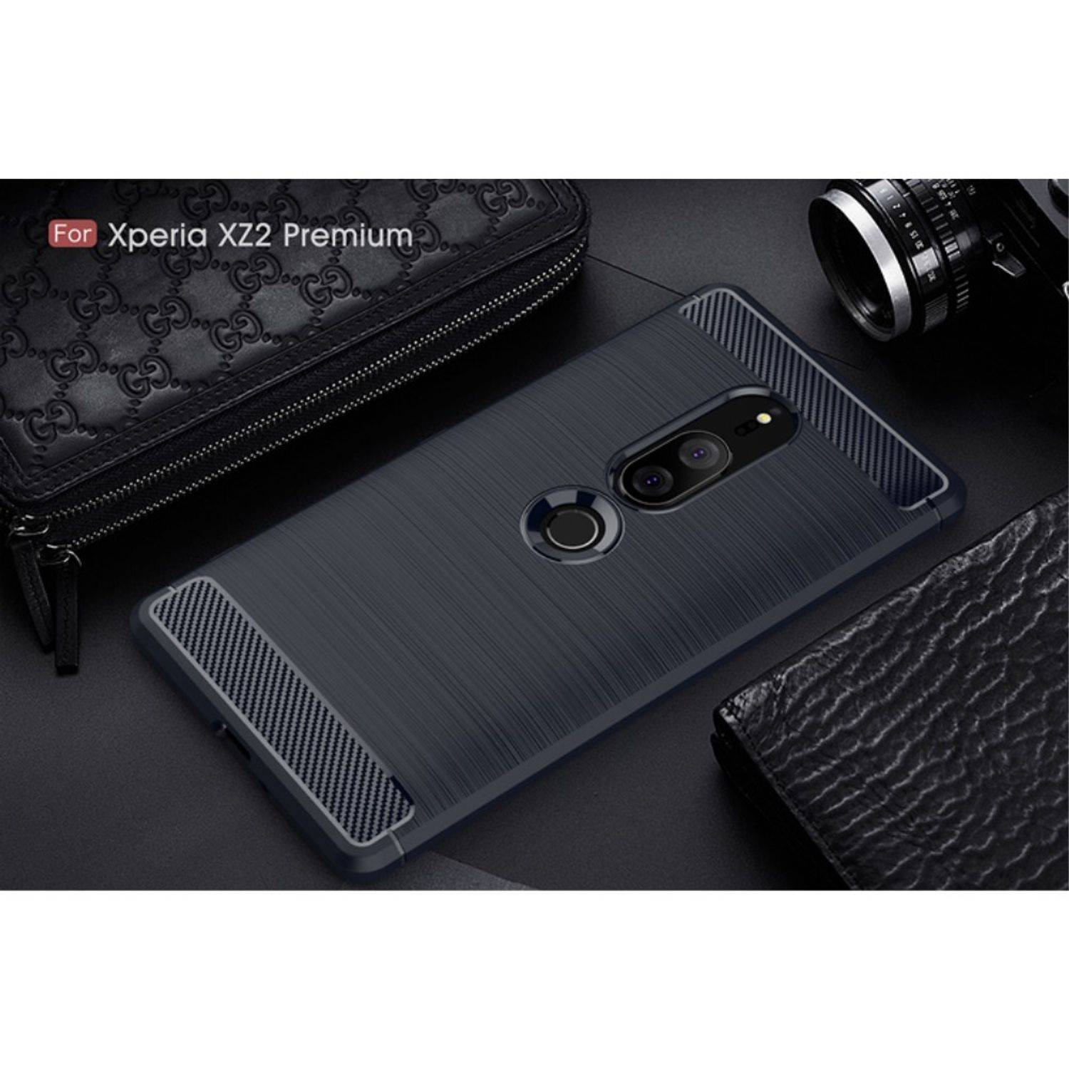 Sony Xperia XZ2 Premium Handyhülle Carbon Optik Backcover Blau