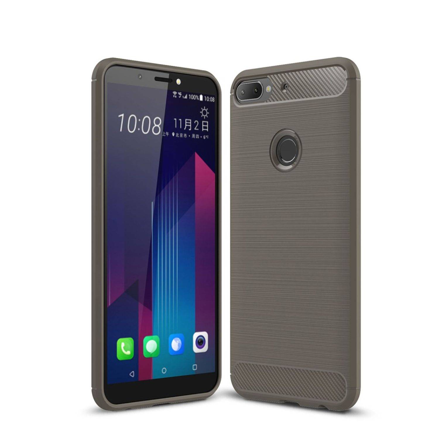HTC Desire 12 Plus Handyhülle Carbon Optik Backcover Grau