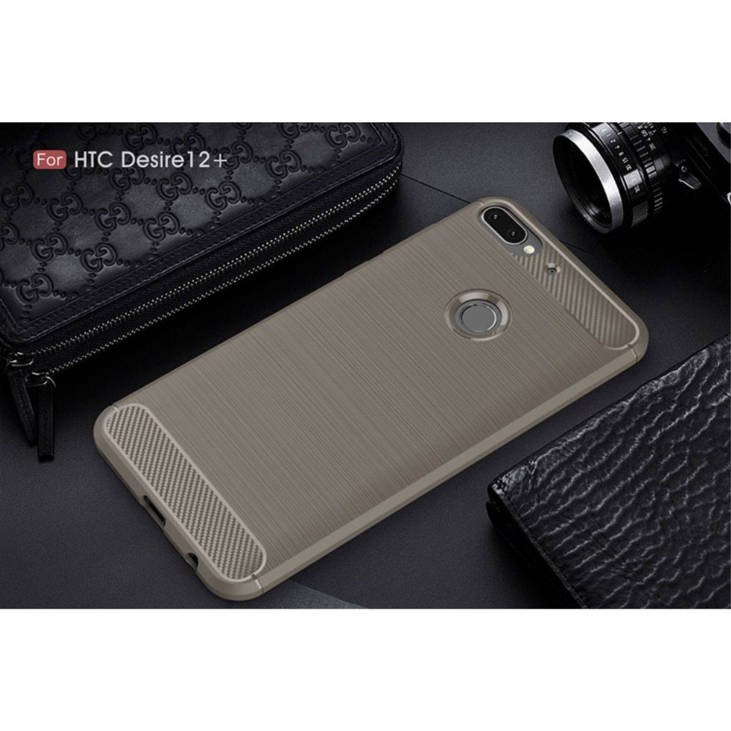 HTC Desire 12 Plus Handyhülle Carbon Optik Backcover Grau