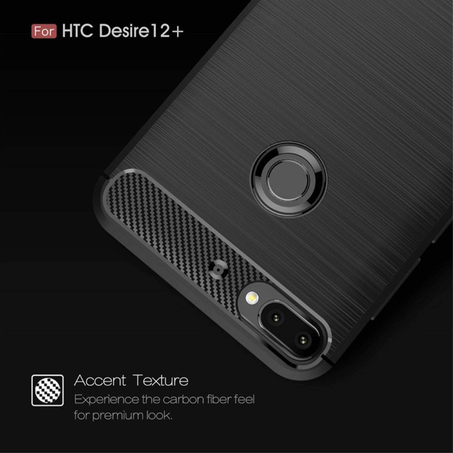 HTC Desire 12 Plus Handyhülle Carbon Optik Backcover Grau