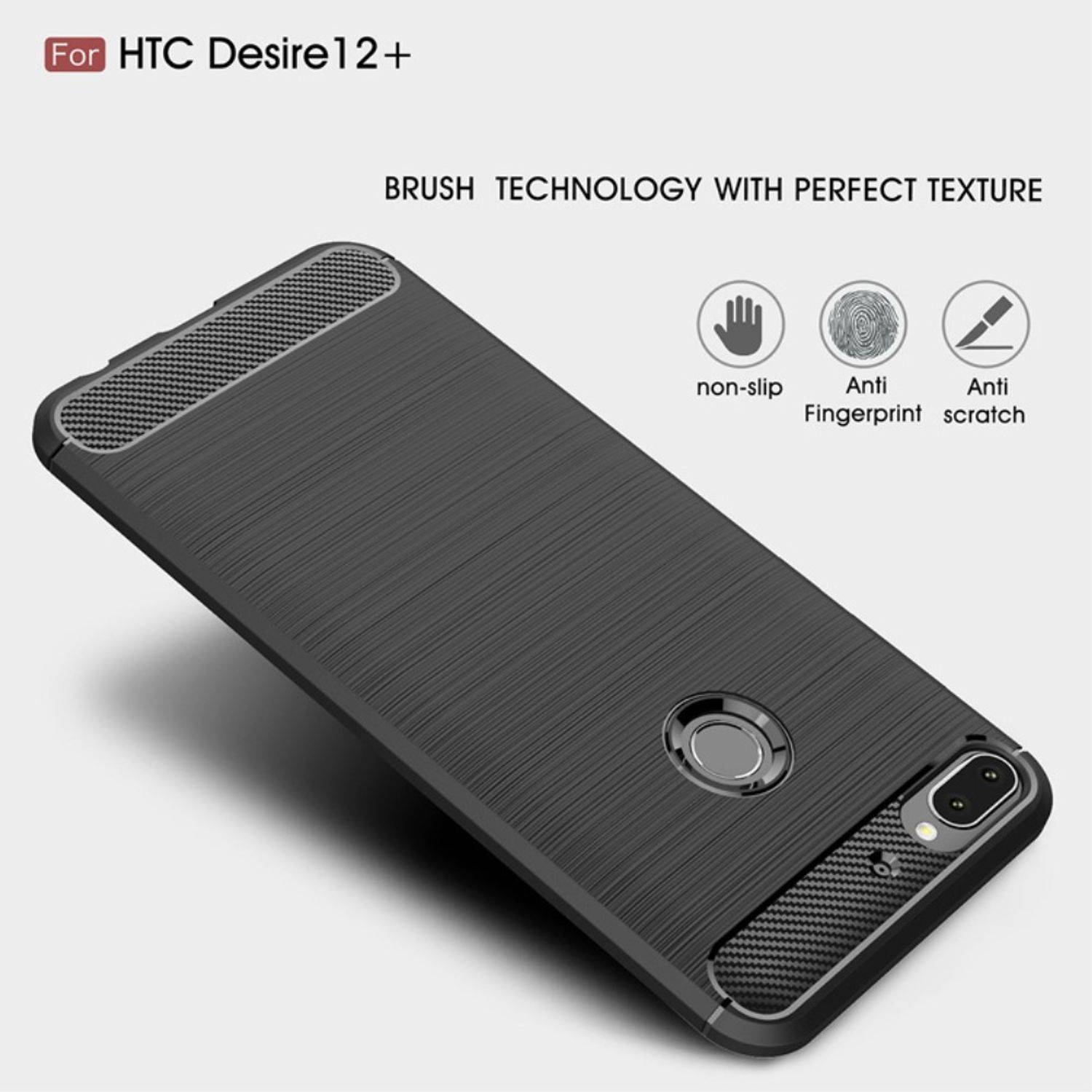 HTC Desire 12 Plus Handyhülle Carbon Optik Backcover Grau