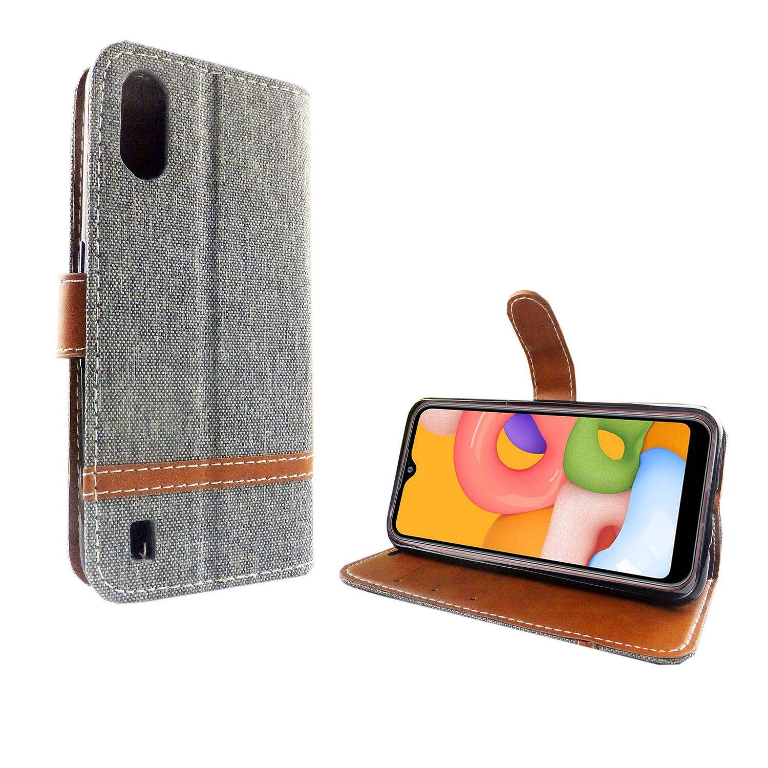 Samsung Galaxy A01 Handyhülle Bookcover Grau