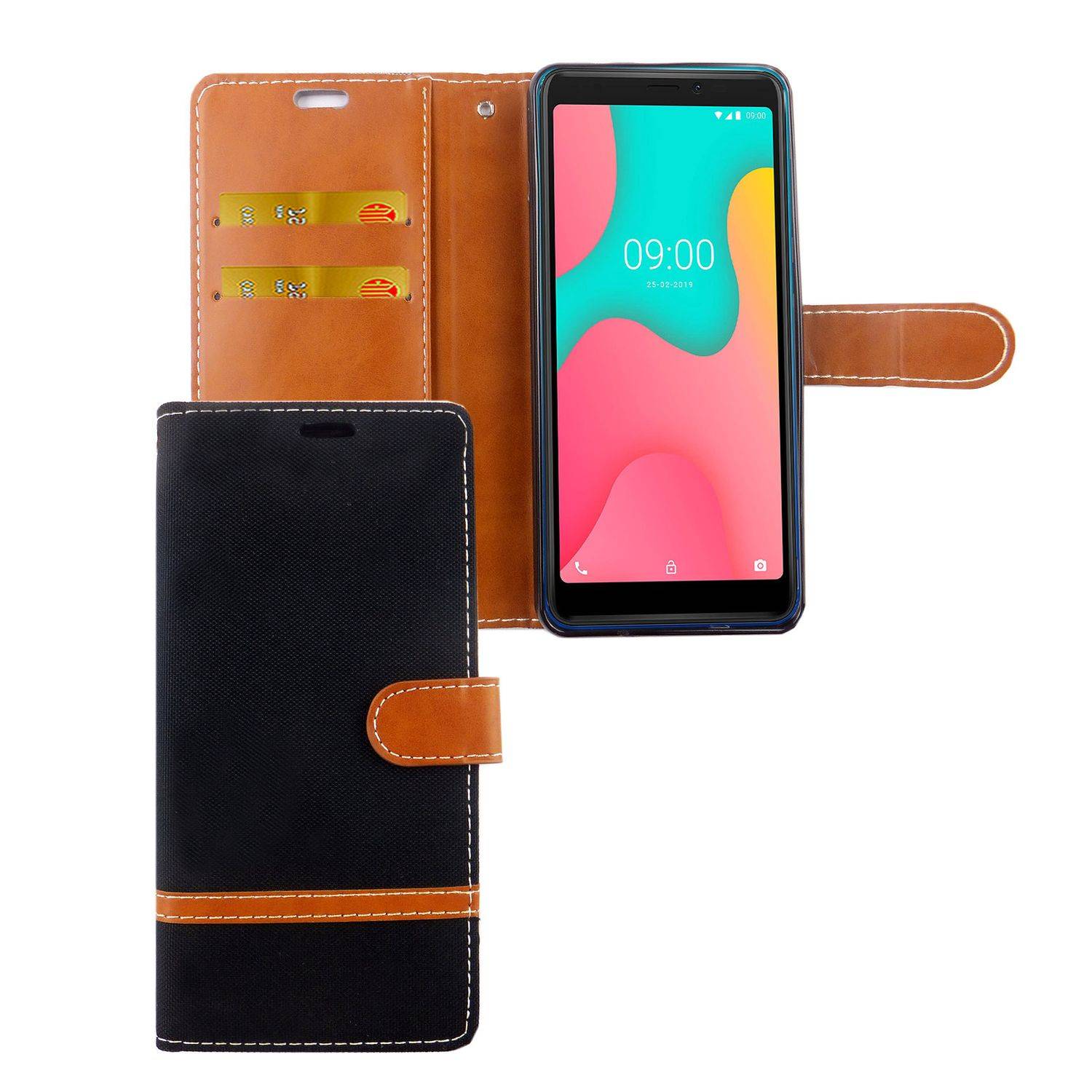 Wiko Y60 Handyhülle Bookcover Schwarz