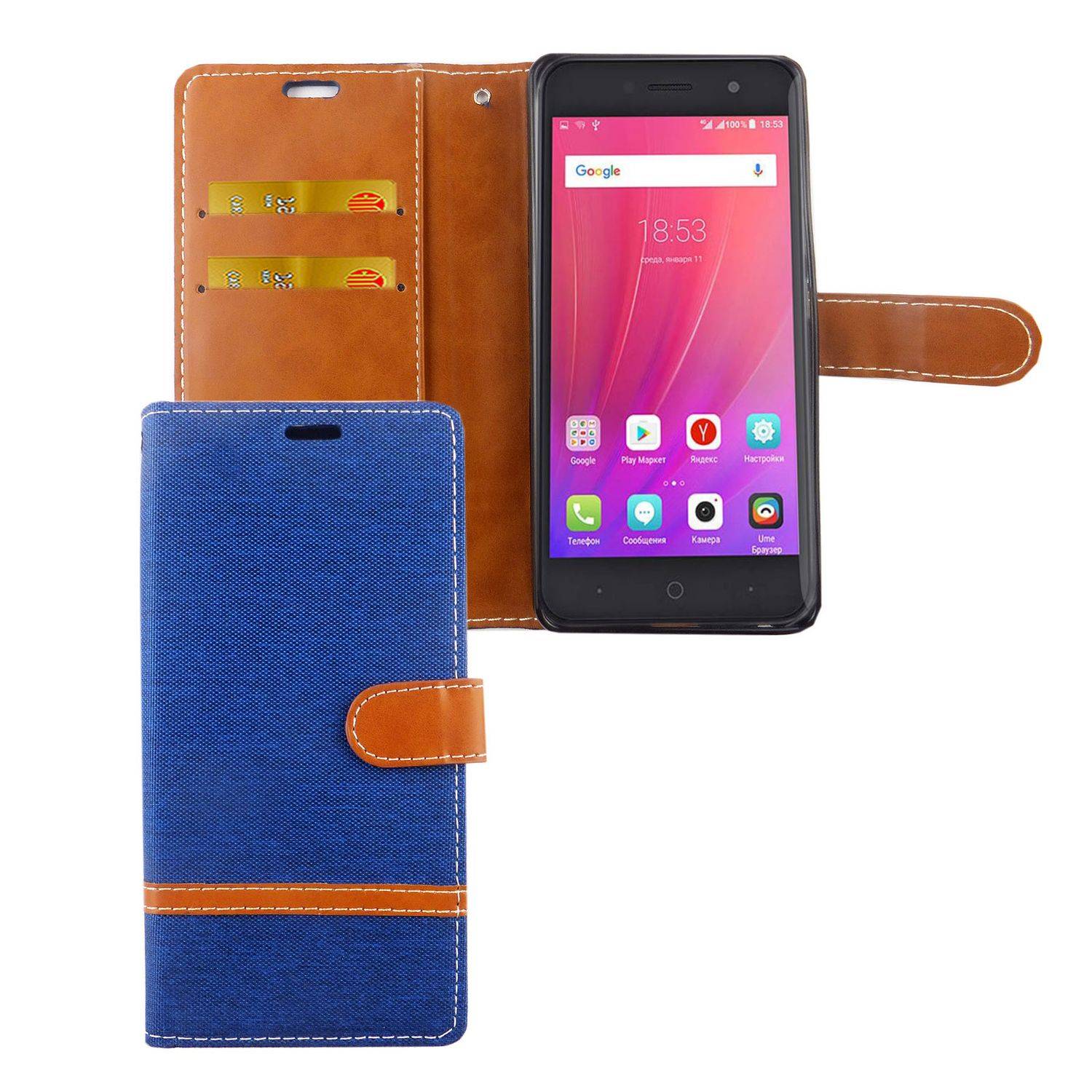 Wiko Y60 Handyhülle Bookcover Blau