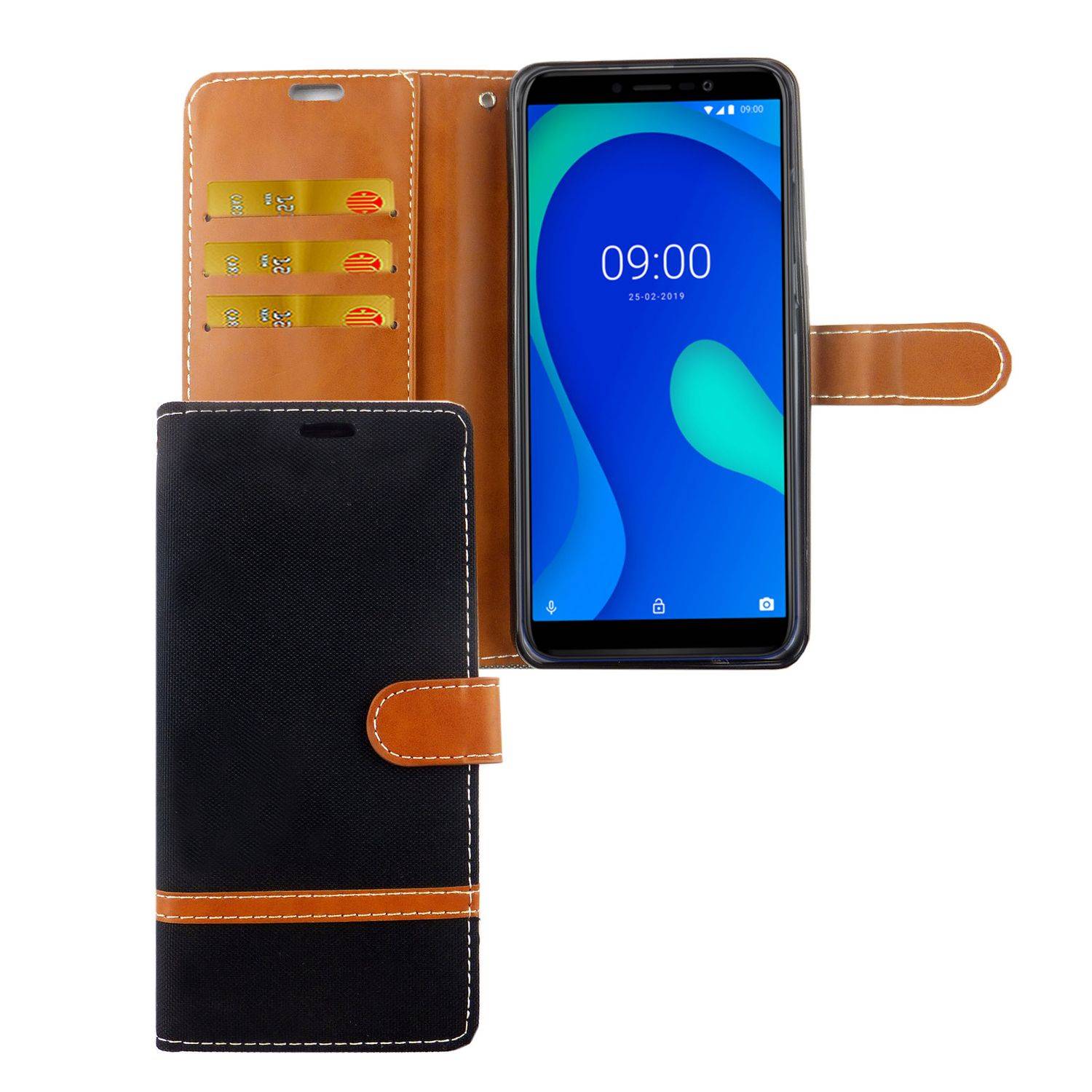 Wiko Y80 Handyhülle Bookcover Schwarz
