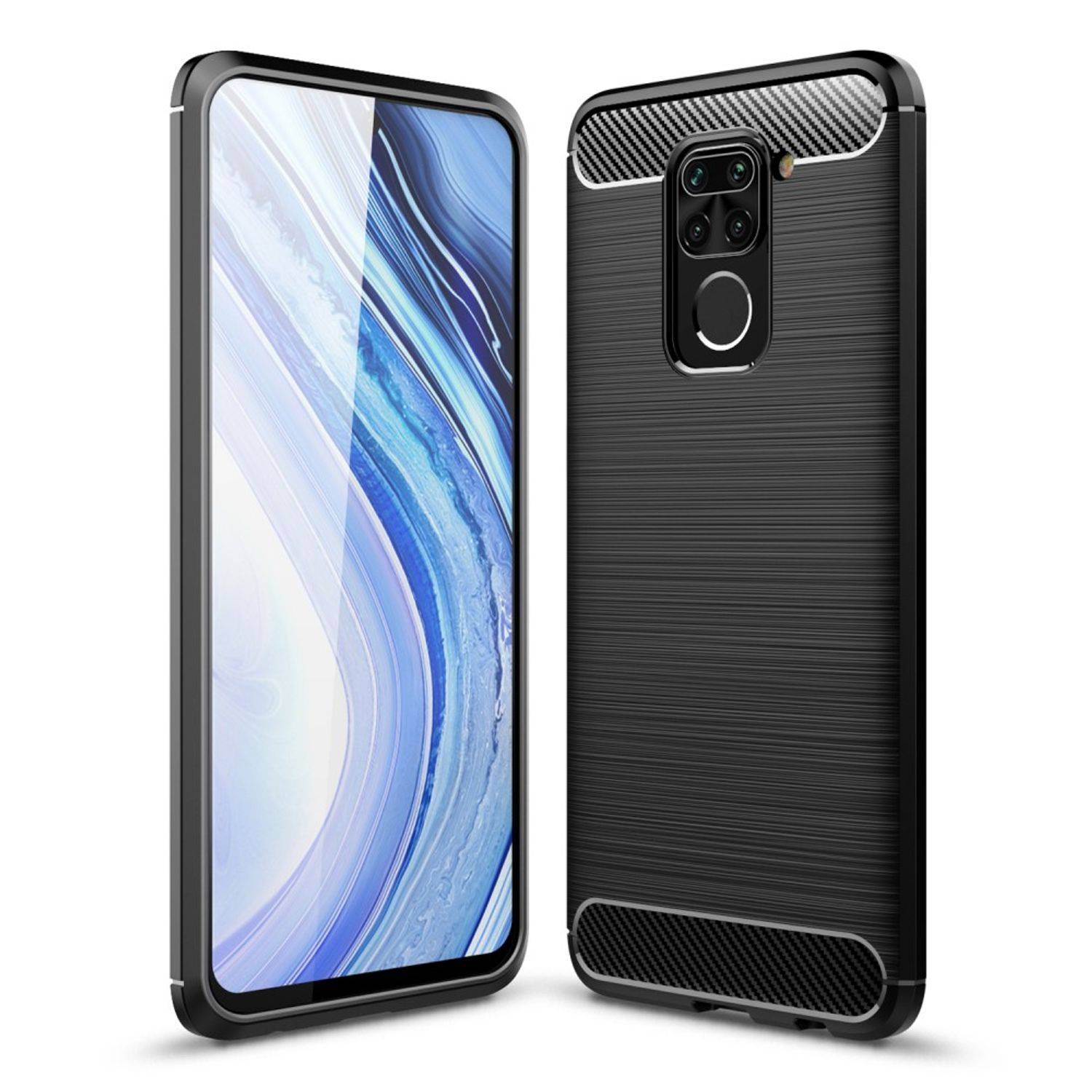 Xiaomi Redmi Note 9 Handyhülle Carbon Optik Backcover Schwarz