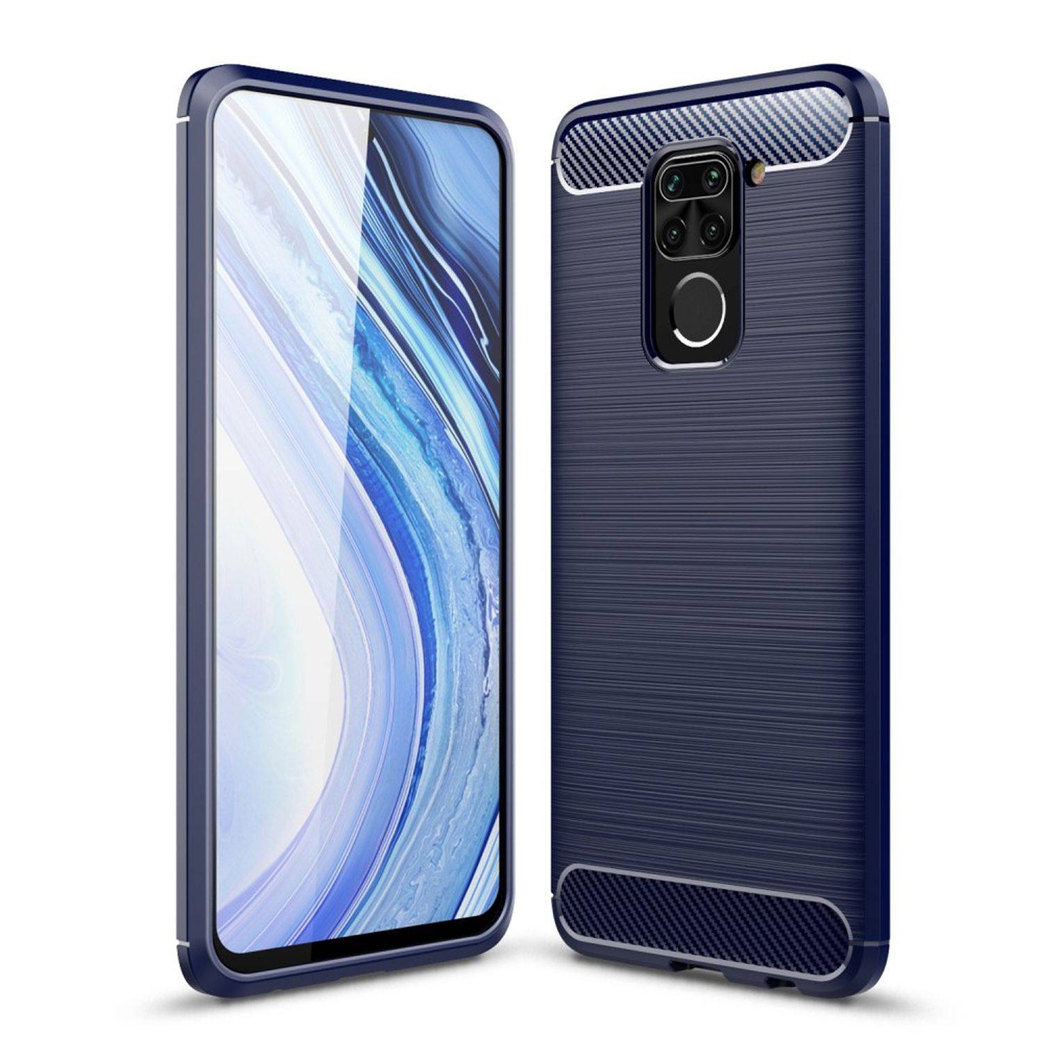 Xiaomi Redmi Note 9 Handyhülle Carbon Optik Backcover Blau