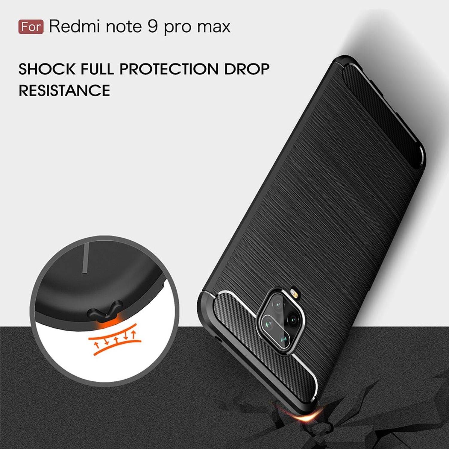 Xiaomi Redmi Note 9S Handyhülle Carbon Optik Backcover Grau