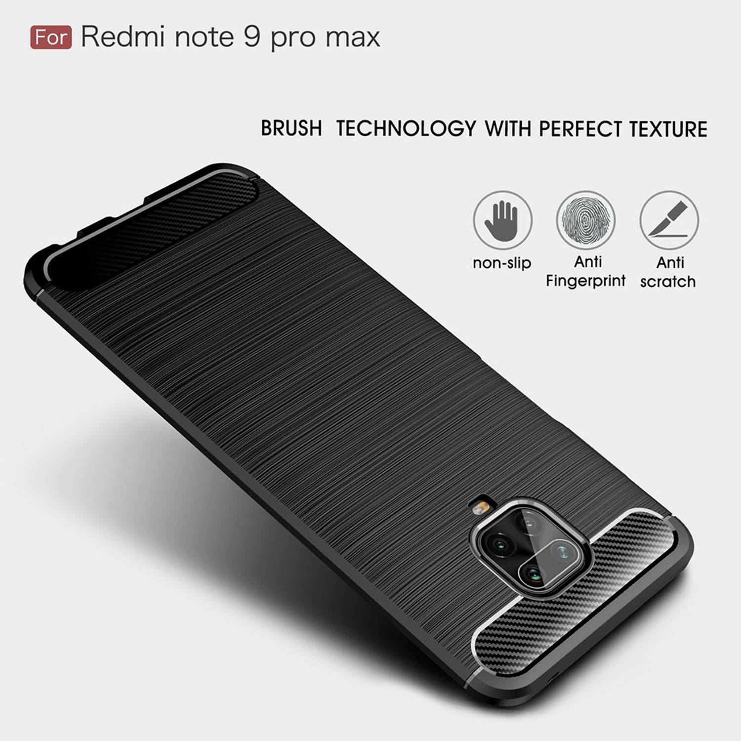 Xiaomi Redmi Note 9S Handyhülle Carbon Optik Backcover Grau