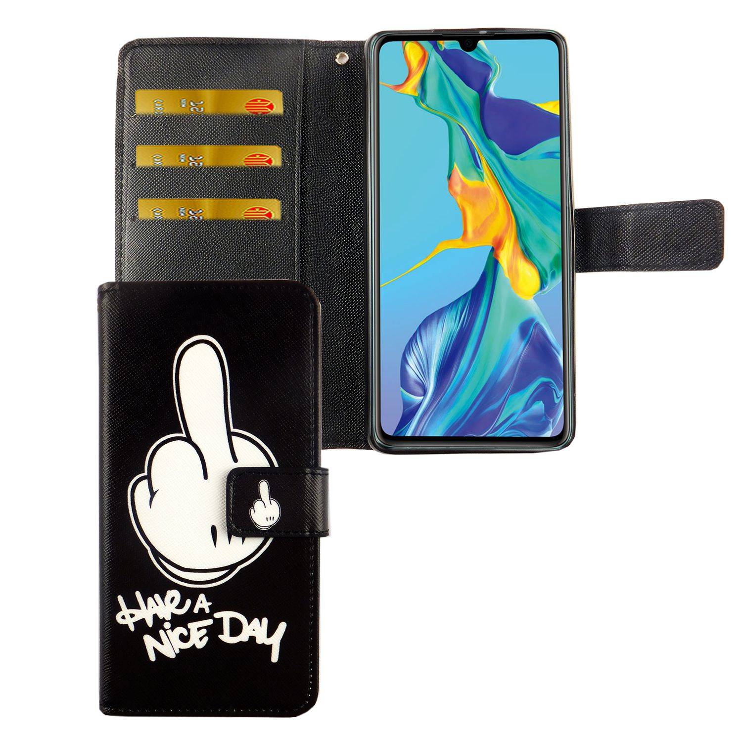 Huawei P30 Handyhülle Bookcover Schwarz