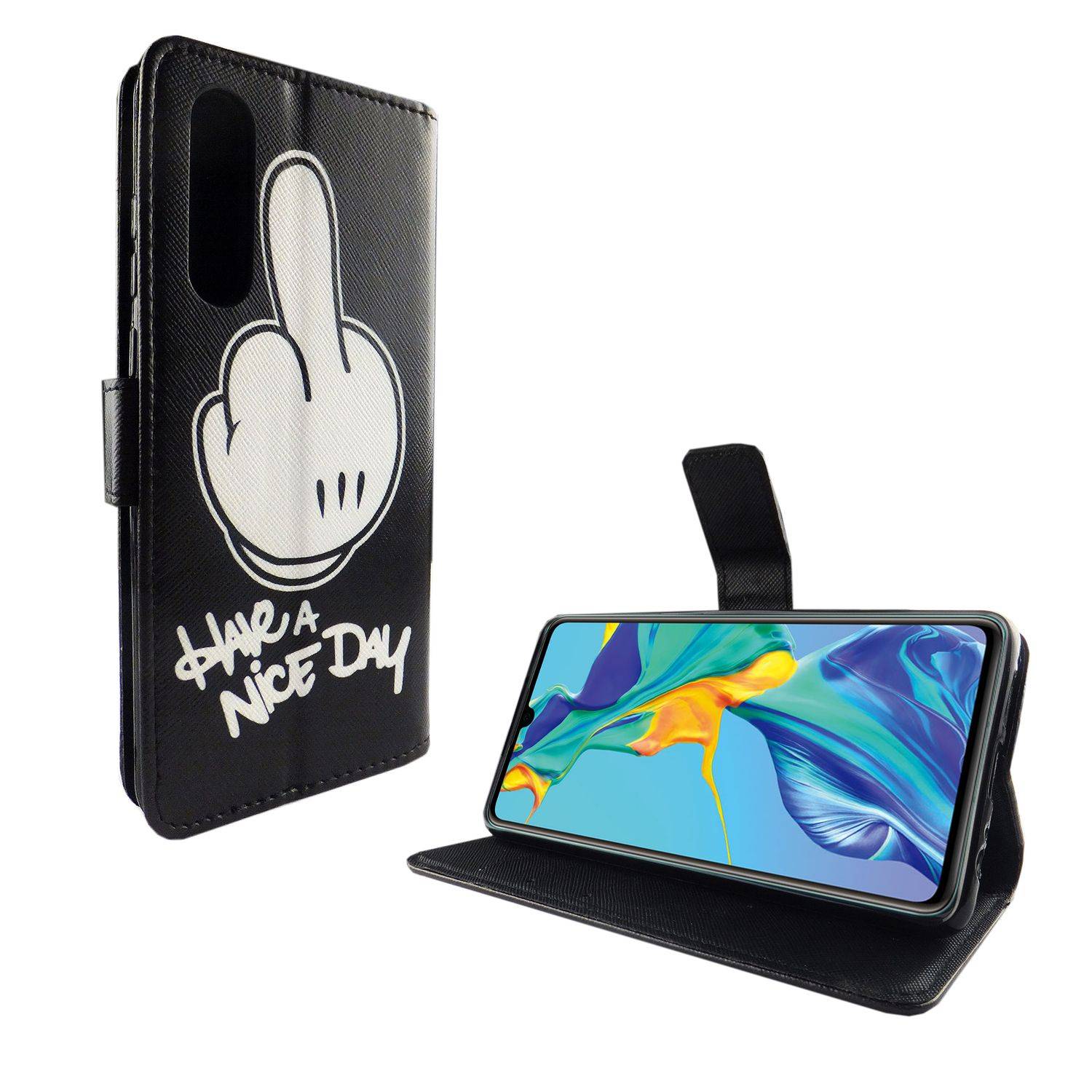 Huawei P30 Handyhülle Bookcover Schwarz