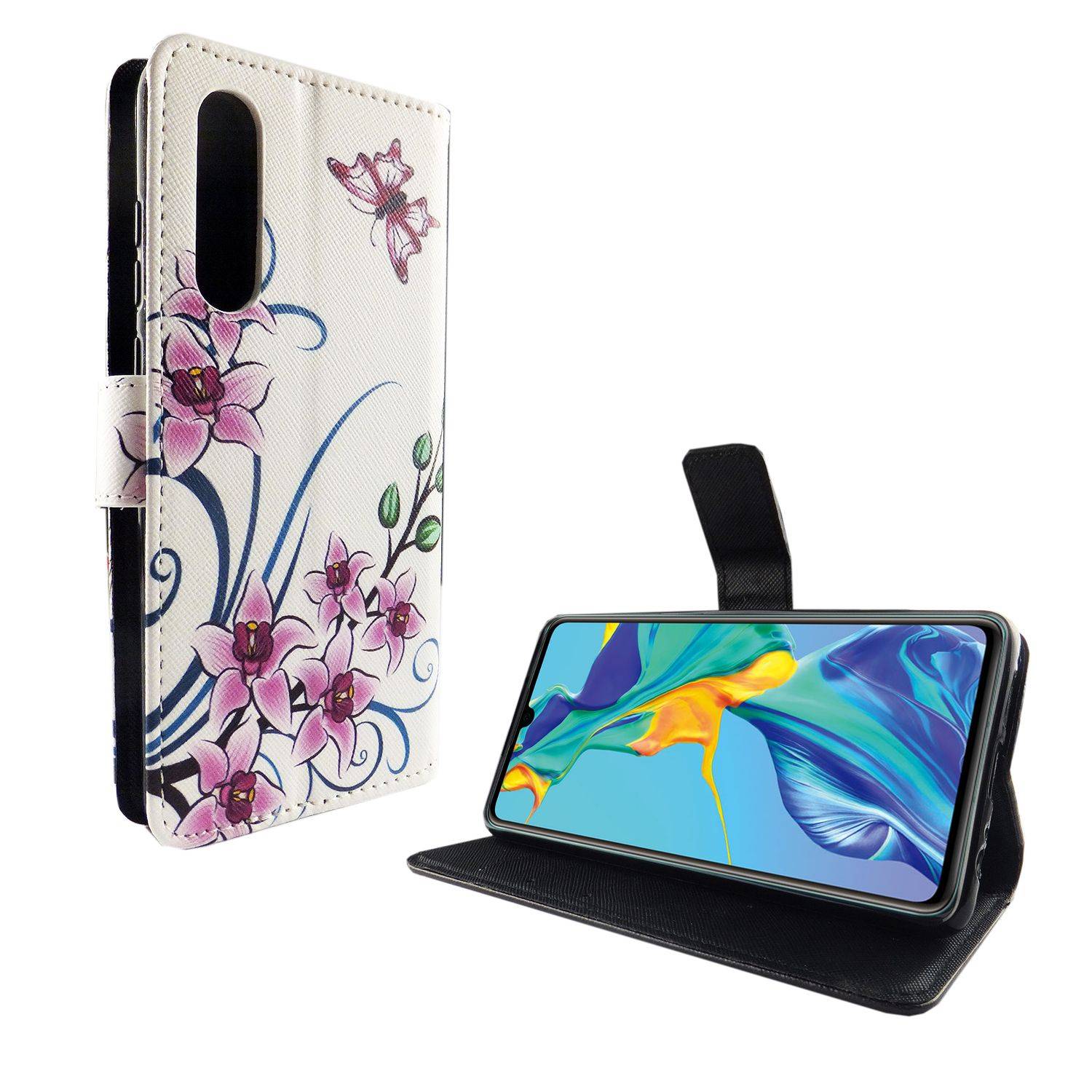 Huawei P30 Handyhülle Bookcover Weiß