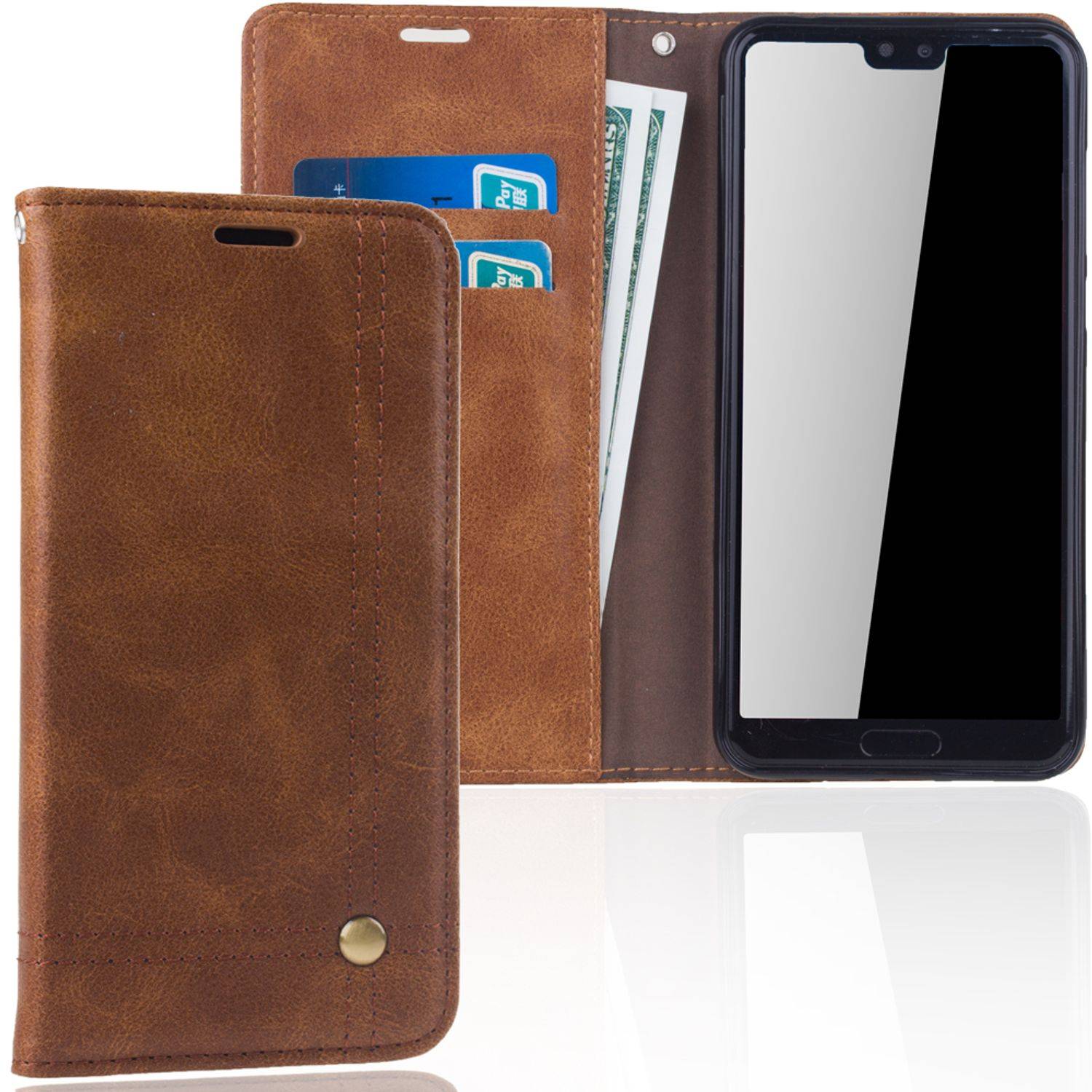 Huawei P20 Handyhülle Bookcover Braun