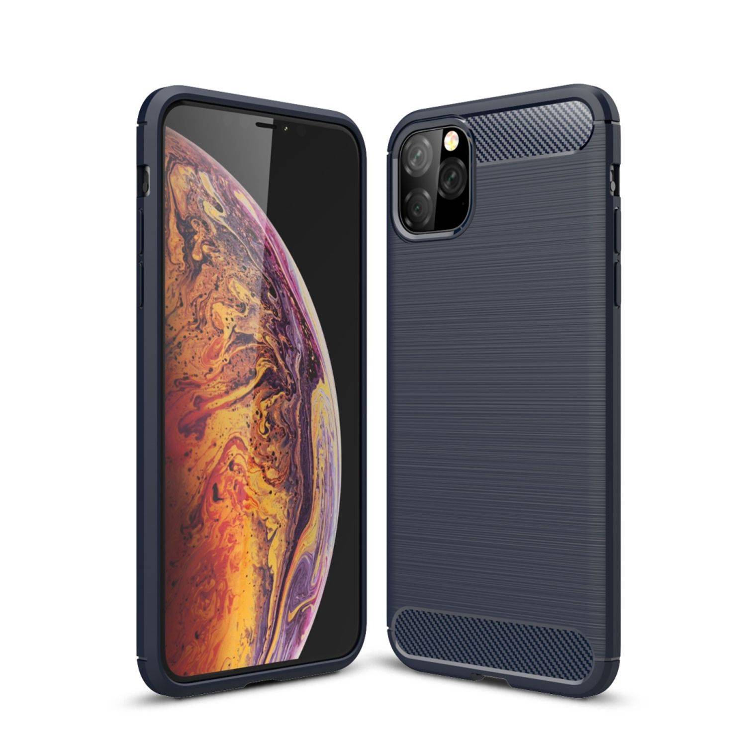 Apple iPhone 11 Handyhülle Carbon Optik Backcover Blau