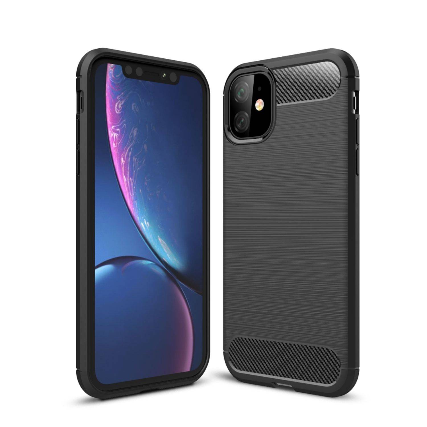 Apple iPhone 11 Pro Max Handyhülle Carbon Optik Backcover Schwarz