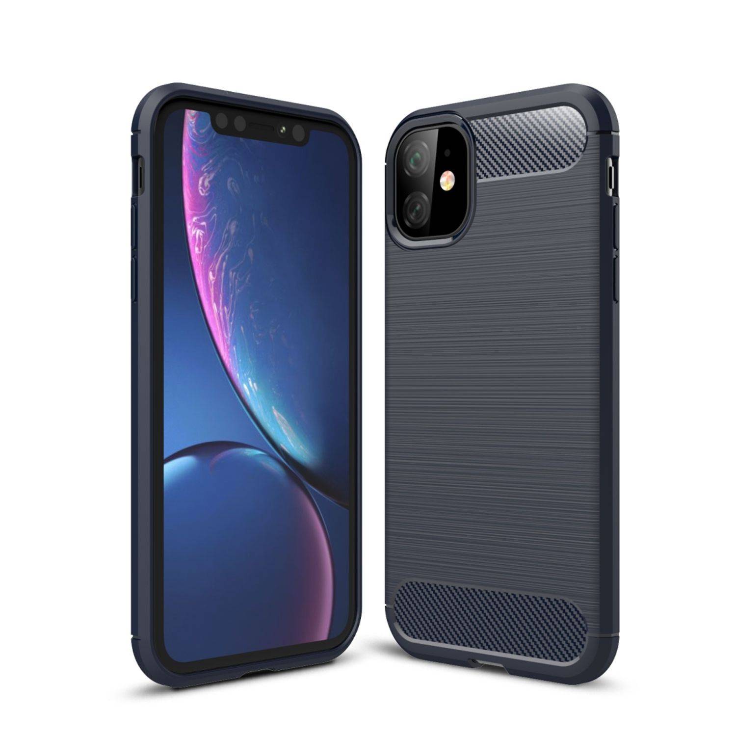 Apple iPhone 11 Pro Max Handyhülle Carbon Optik Backcover Blau