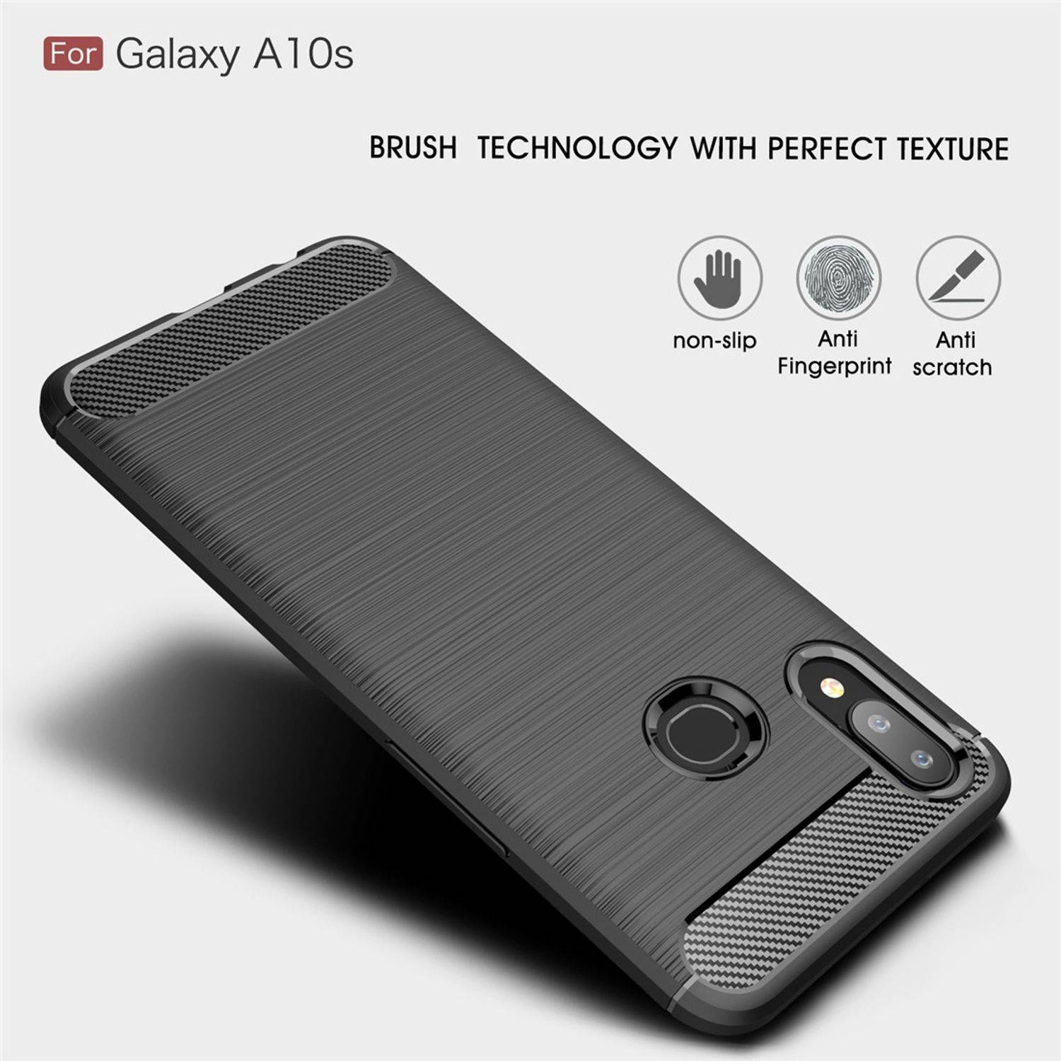 Samsung Galaxy A10s Handyhülle Carbon Optik Backcover Schwarz
