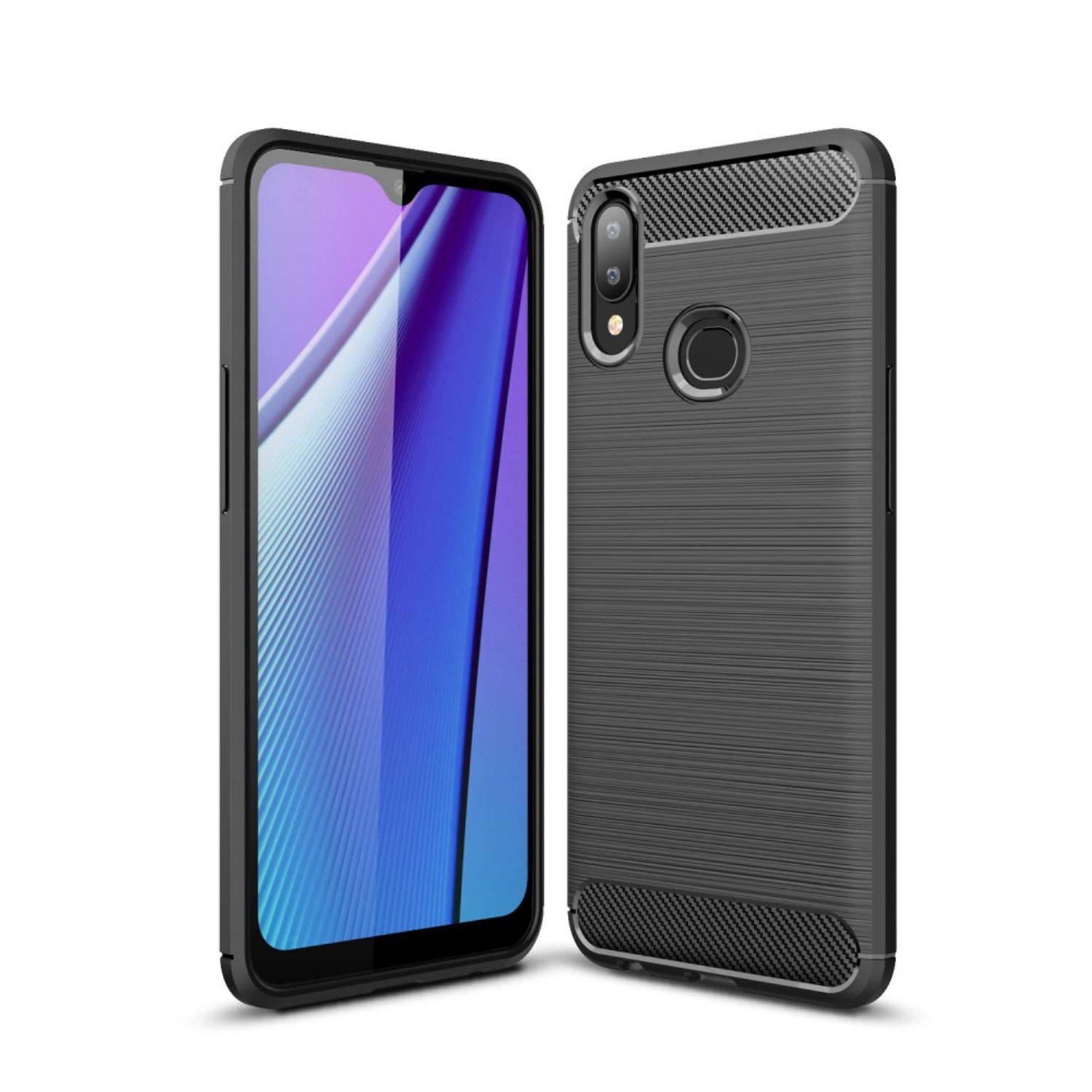Samsung Galaxy A10s Handyhülle Carbon Optik Backcover Schwarz