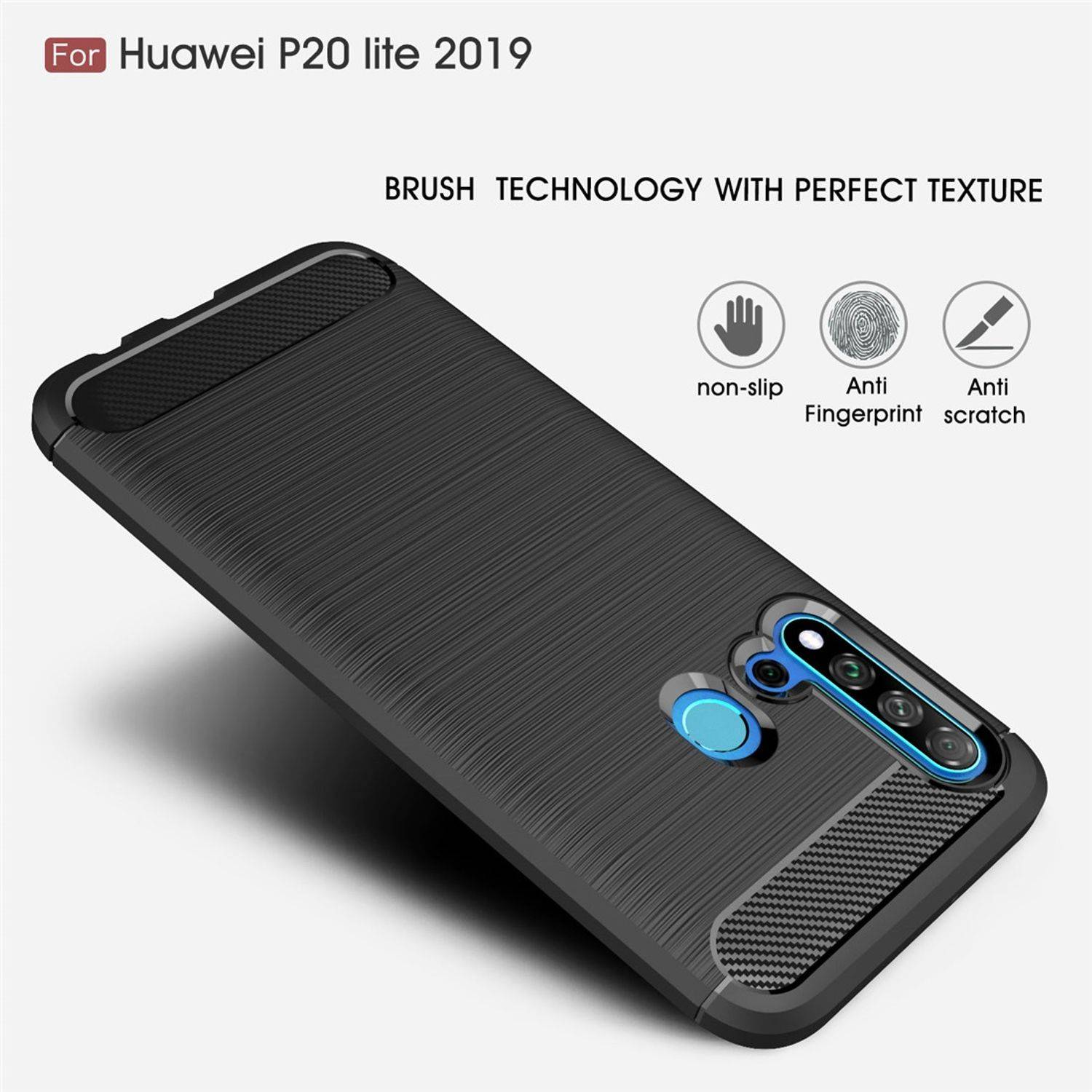 Huawei P20 Lite 2019 Handyhülle Carbon Optik Backcover Schwarz