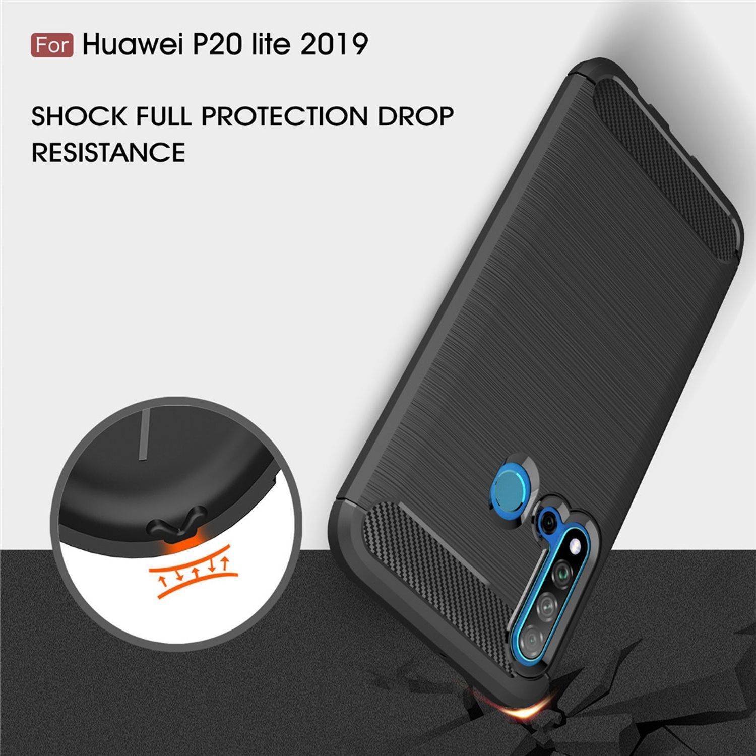 Huawei P20 Lite 2019 Handyhülle Carbon Optik Backcover Schwarz