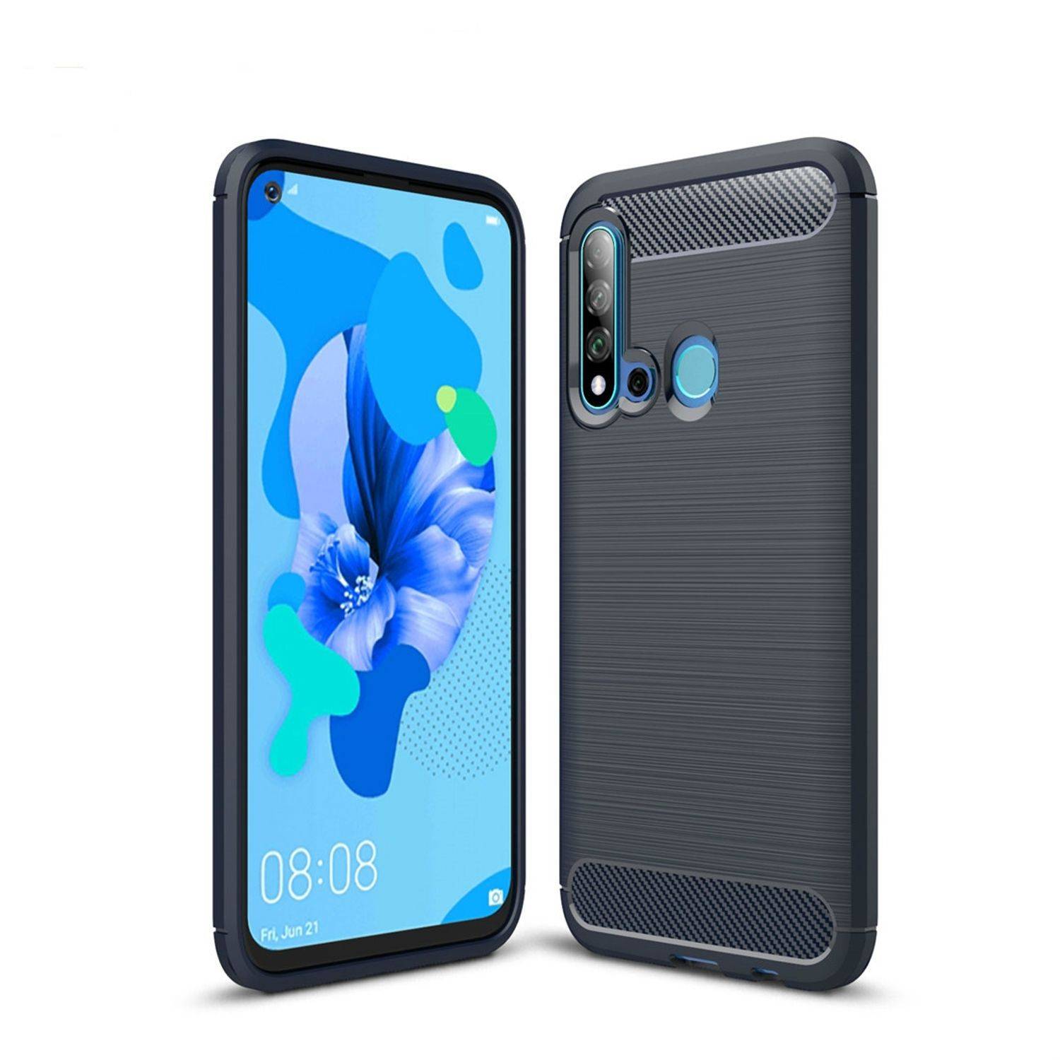Huawei P20 Lite 2019 Handyhülle Carbon Optik Backcover Blau