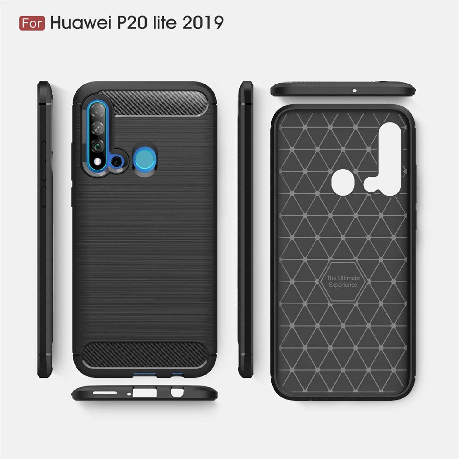 Huawei P20 Lite 2019 Handyhülle Carbon Optik Backcover Blau