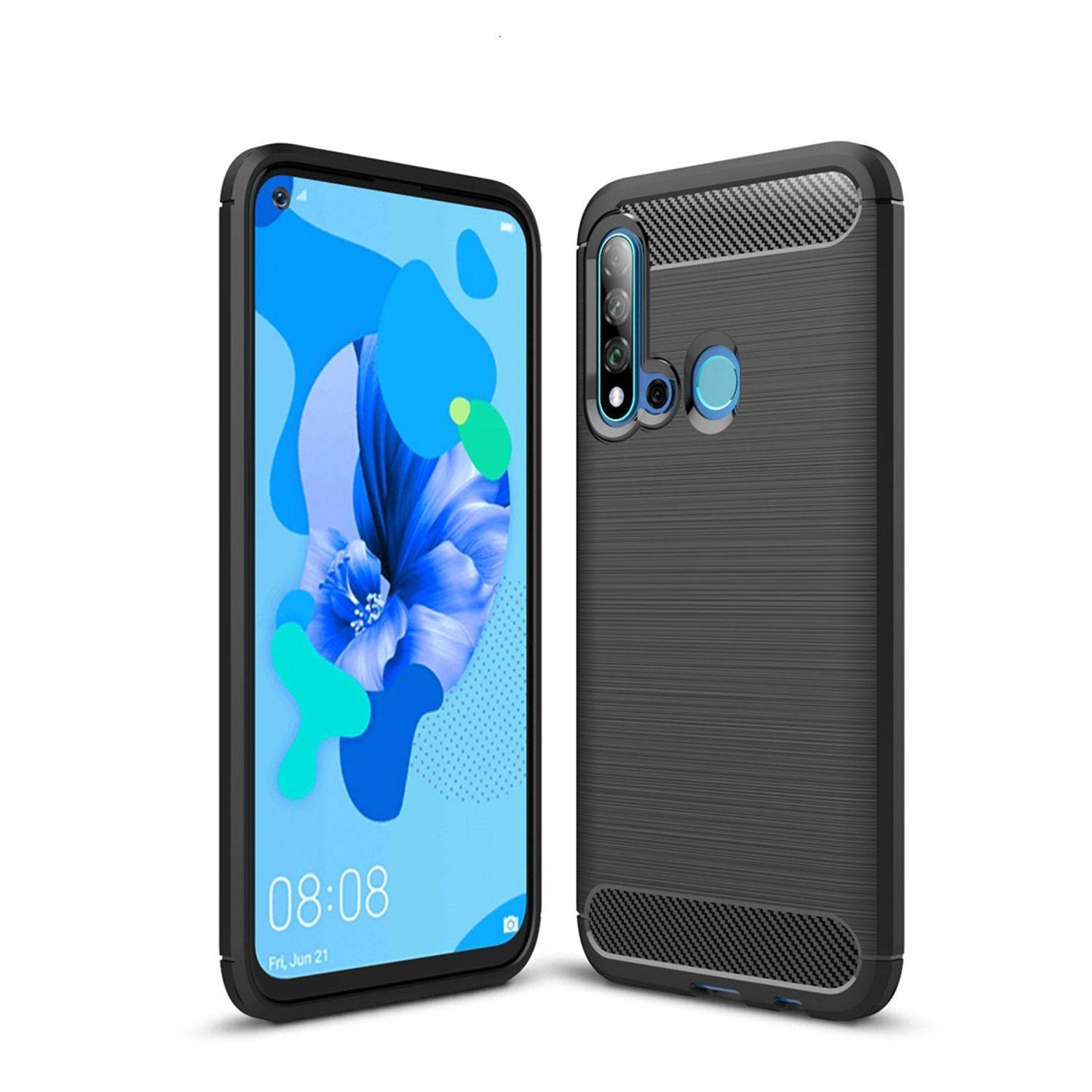 Huawei P20 Lite 2019 Handyhülle Carbon Optik Backcover Grau