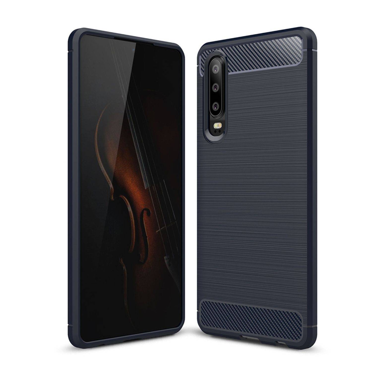 Huawei P30 Handyhülle Carbon Optik Backcover Blau