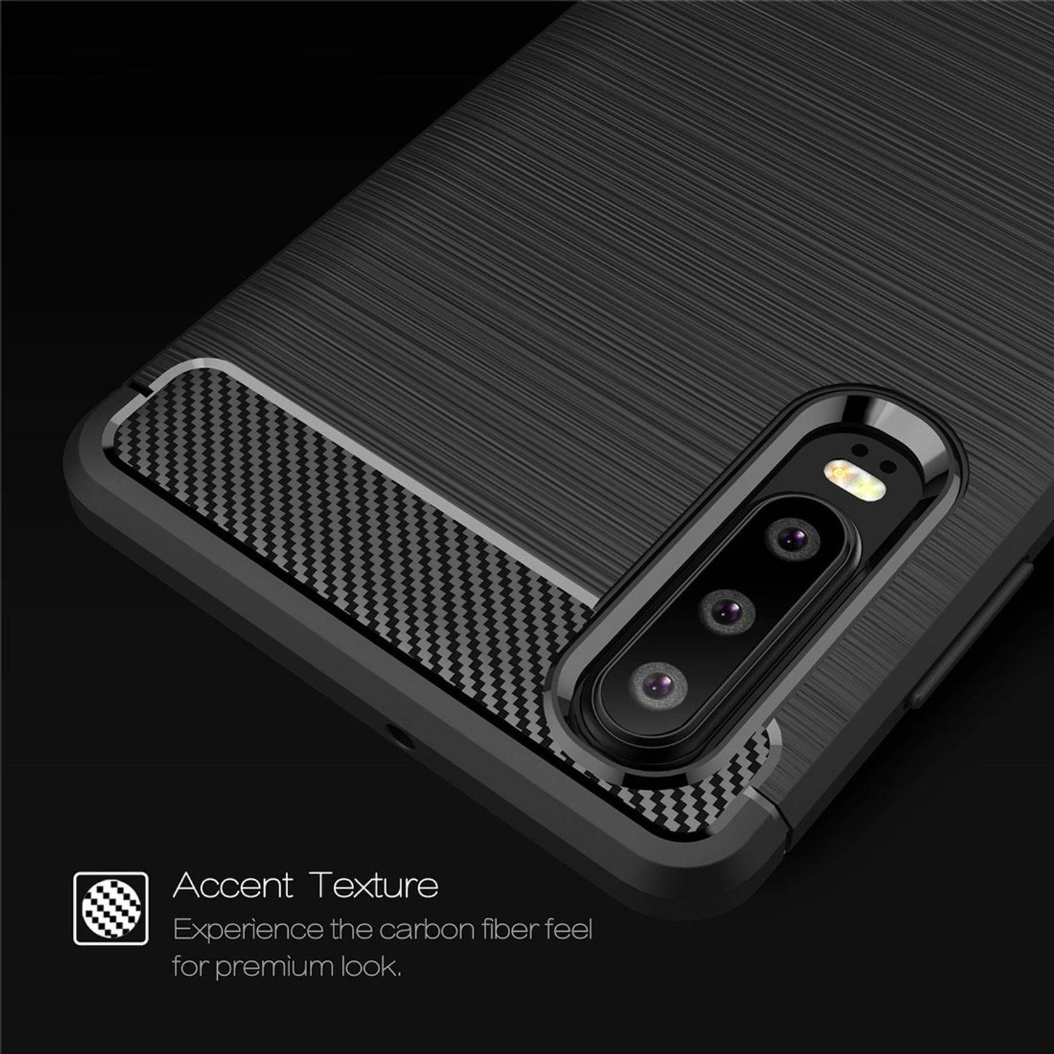 Huawei P30 Handyhülle Carbon Optik Backcover Grau