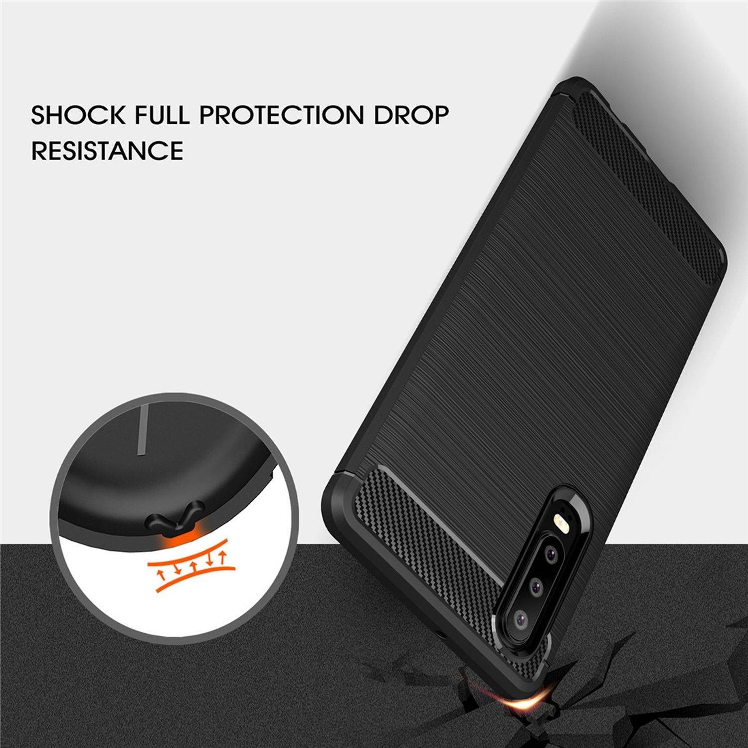 Huawei P30 Handyhülle Carbon Optik Backcover Grau