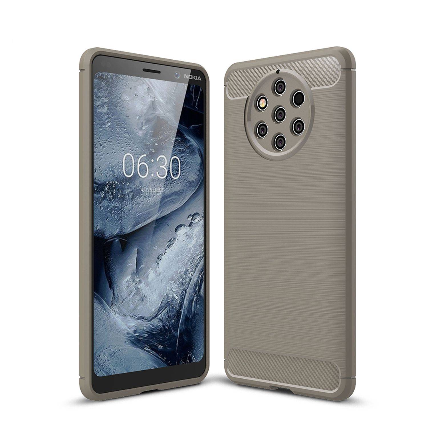 Nokia 9 Pure View Handyhülle Carbon Optik Backcover Grau