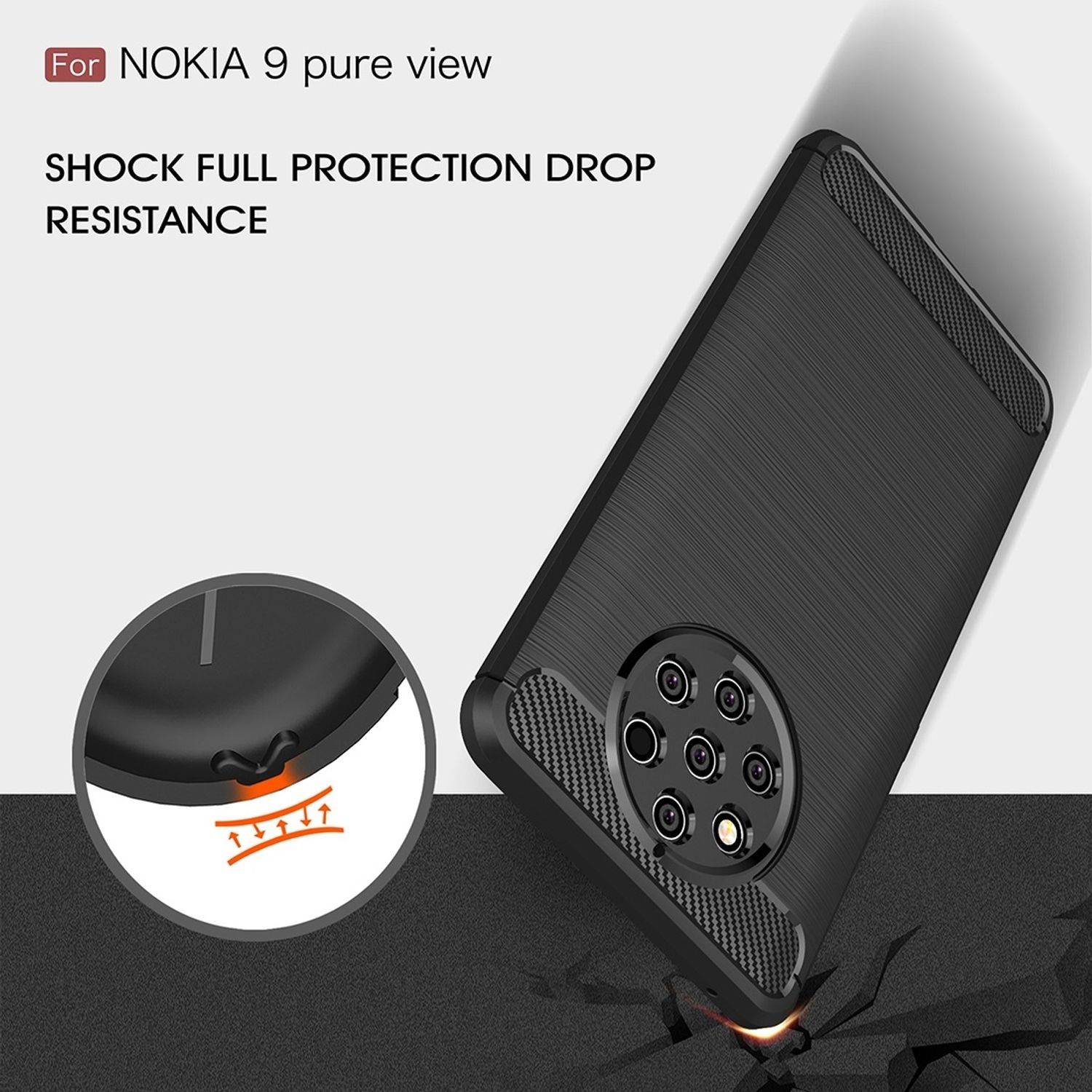 Nokia 9 Pure View Handyhülle Carbon Optik Backcover Grau