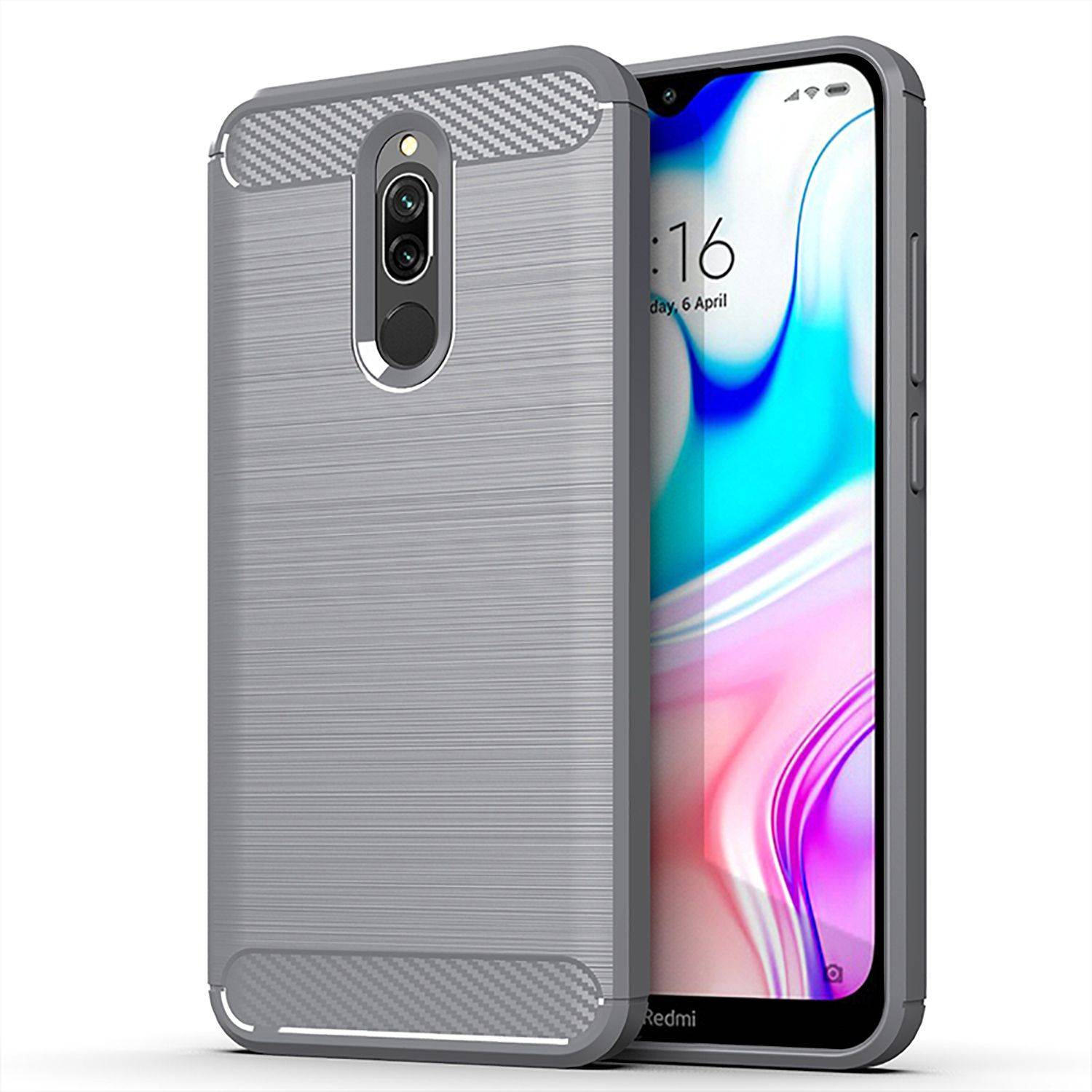 Xiaomi Redmi 8 Handyhülle Carbon Optik Backcover Grau