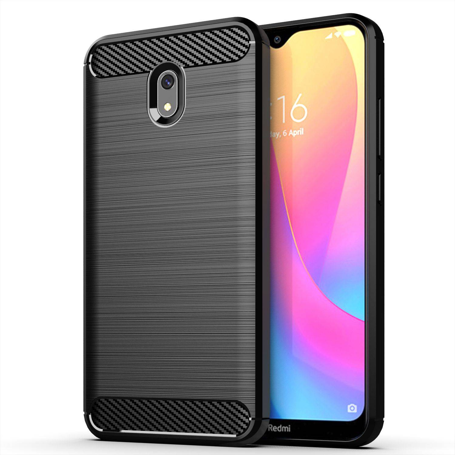 Xiaomi Redmi 8A Handyhülle Carbon Optik Backcover Schwarz