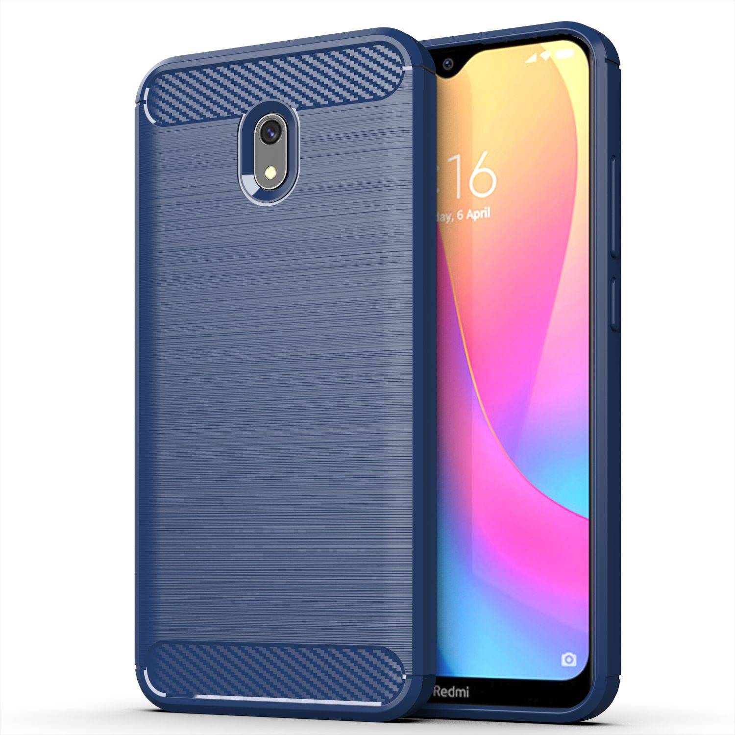 Xiaomi Redmi 8A Handyhülle Carbon Optik Backcover Blau