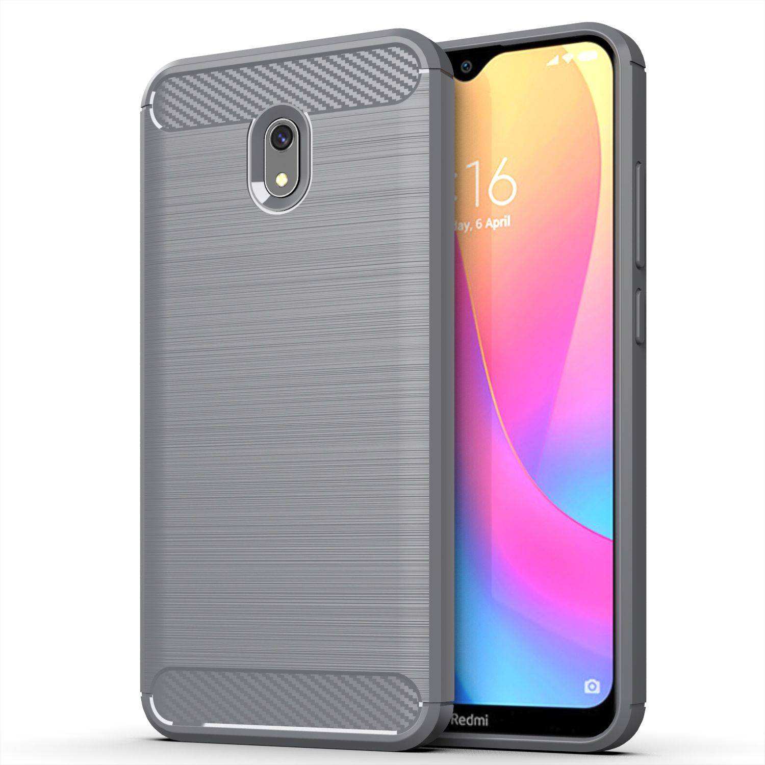 Xiaomi Redmi 8A Handyhülle Carbon Optik Backcover Grau