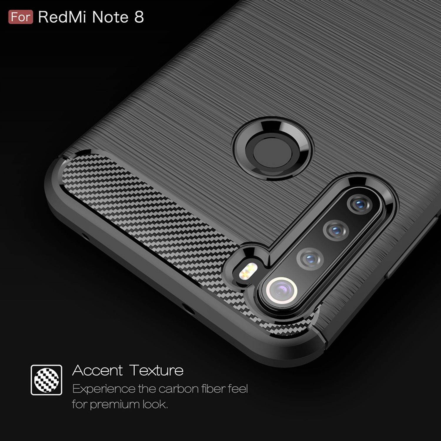 Xiaomi Redmi Note 8 Handyhülle Carbon Optik Backcover Schwarz