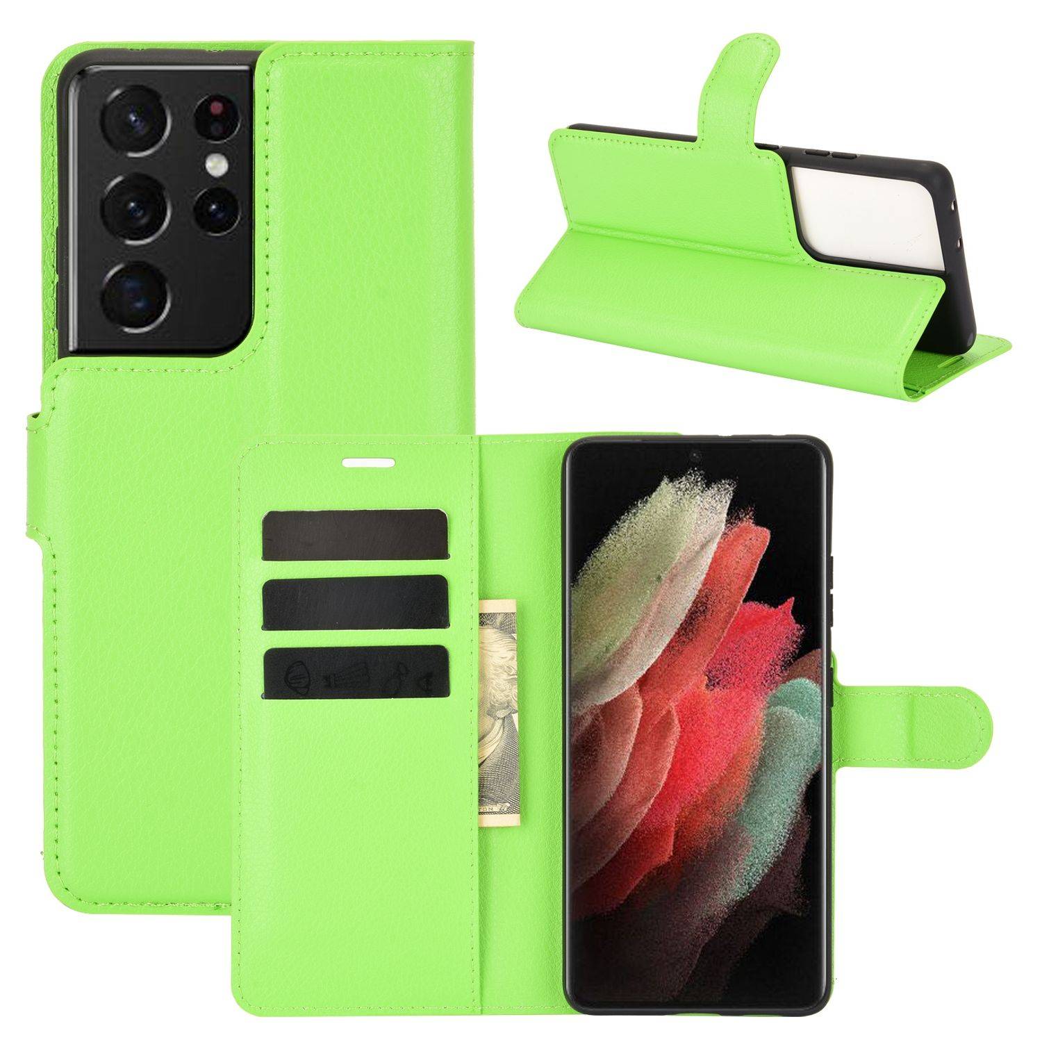 Hülle kompatibel mit Samsung Galaxy S21 Ultra Kunstleder Handyhülle - Handy Case Grün