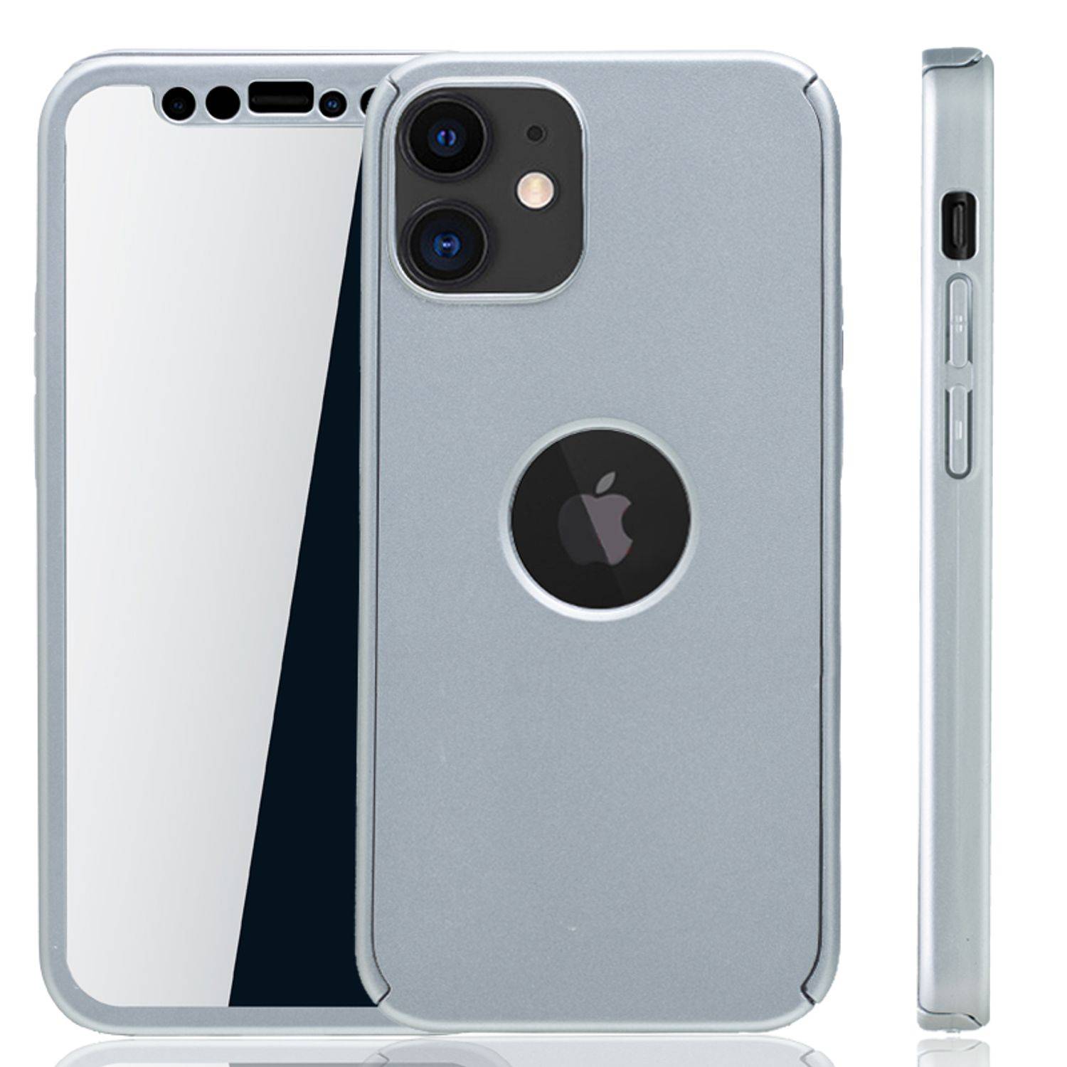 Apple iPhone 12 Mini Handyhülle 360 Grad Cover Displayschutz Full Cover Silber
